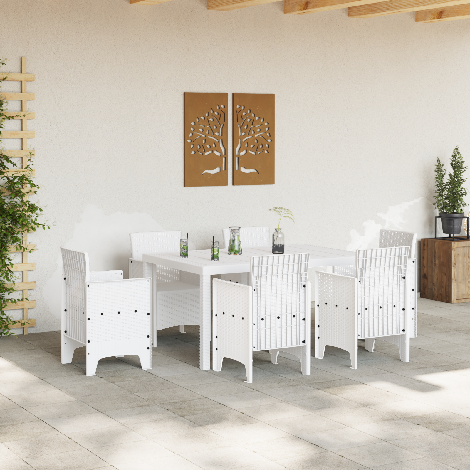 vidaXL Tuintafel 150x100x73 cm poly rattan wit