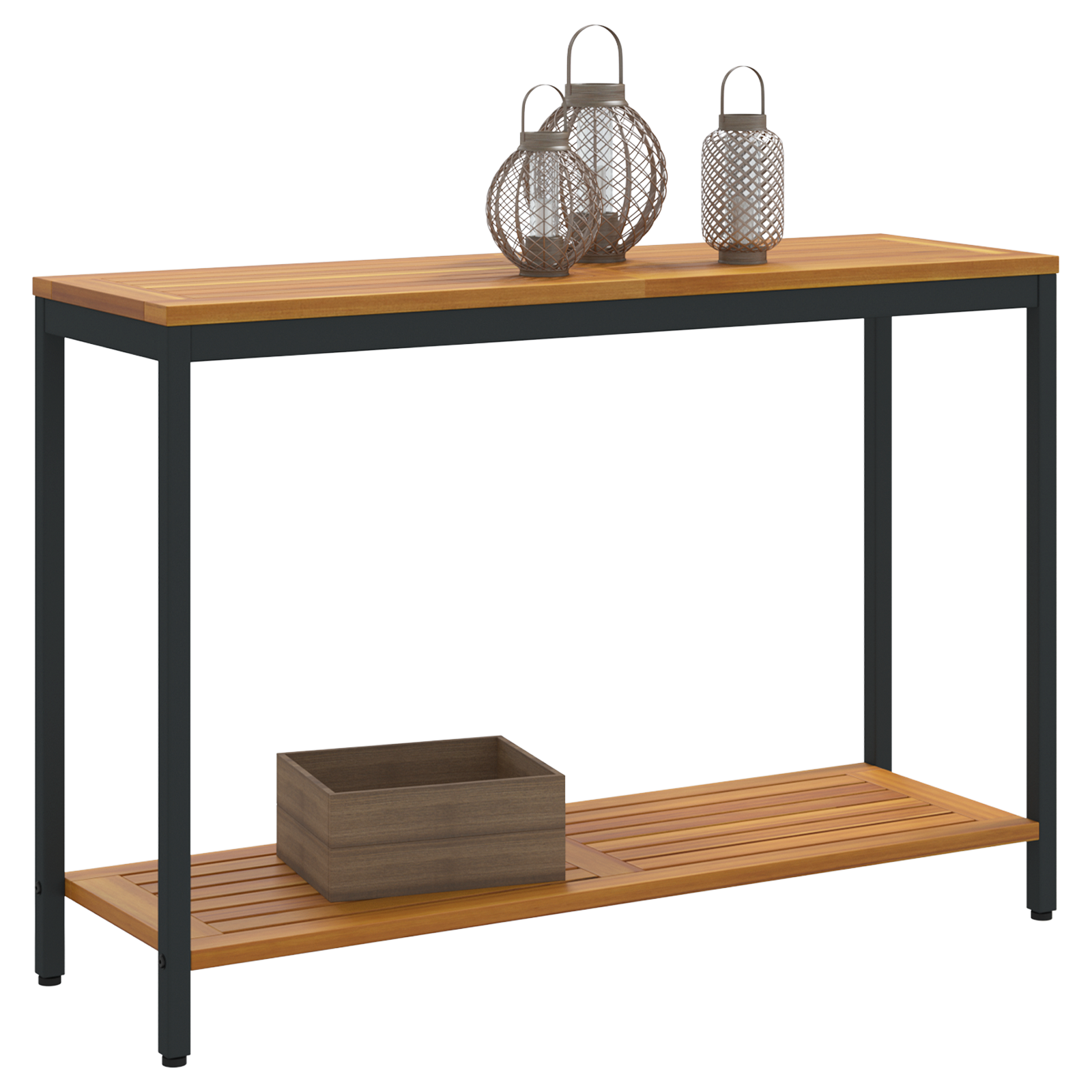 vidaXL Buitentafel Natuur & Zwart 35x110x75 cm Massief Hout en Staal