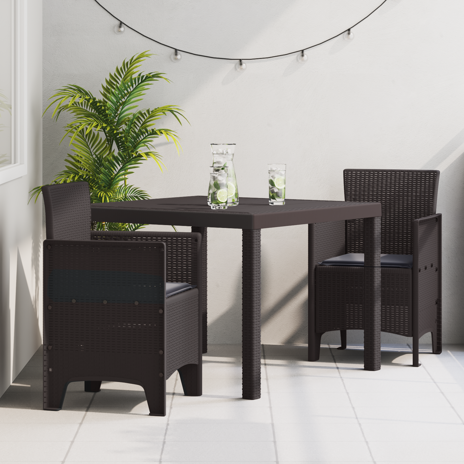 vidaXL 3-delige Tuinset met kussens poly rattan bruin