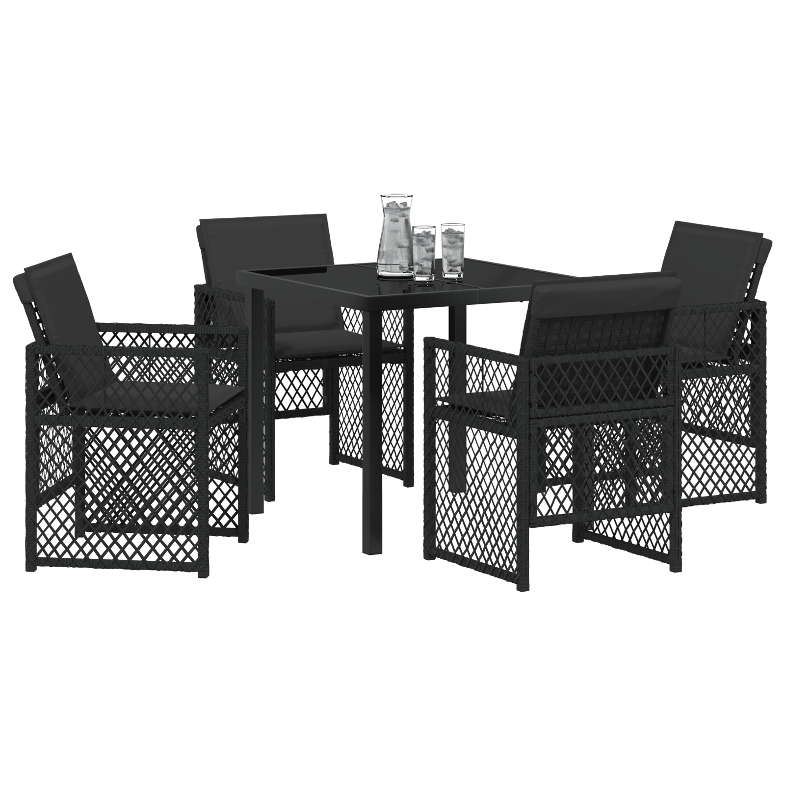 vidaXL 5-delige Tuinset met kussens poly rattan zwart