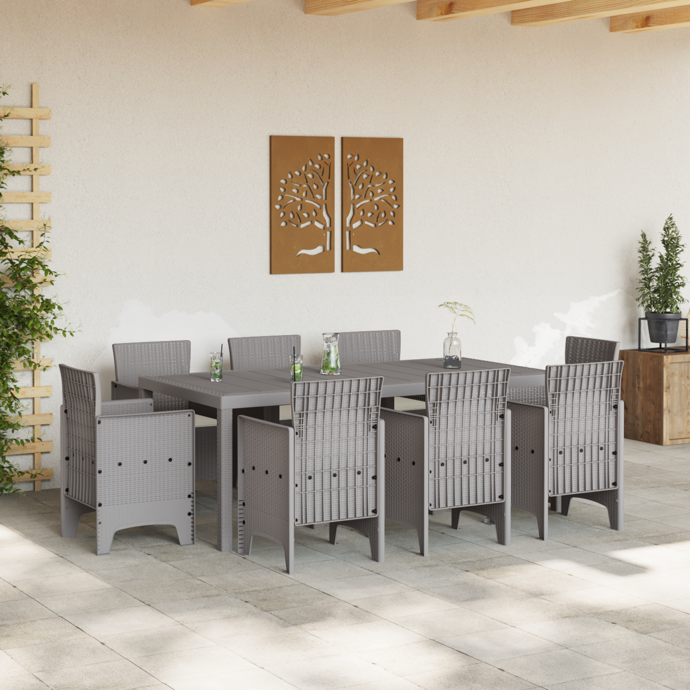 vidaXL 9-delige Tuinset met kussens poly rattan lichtgrijs