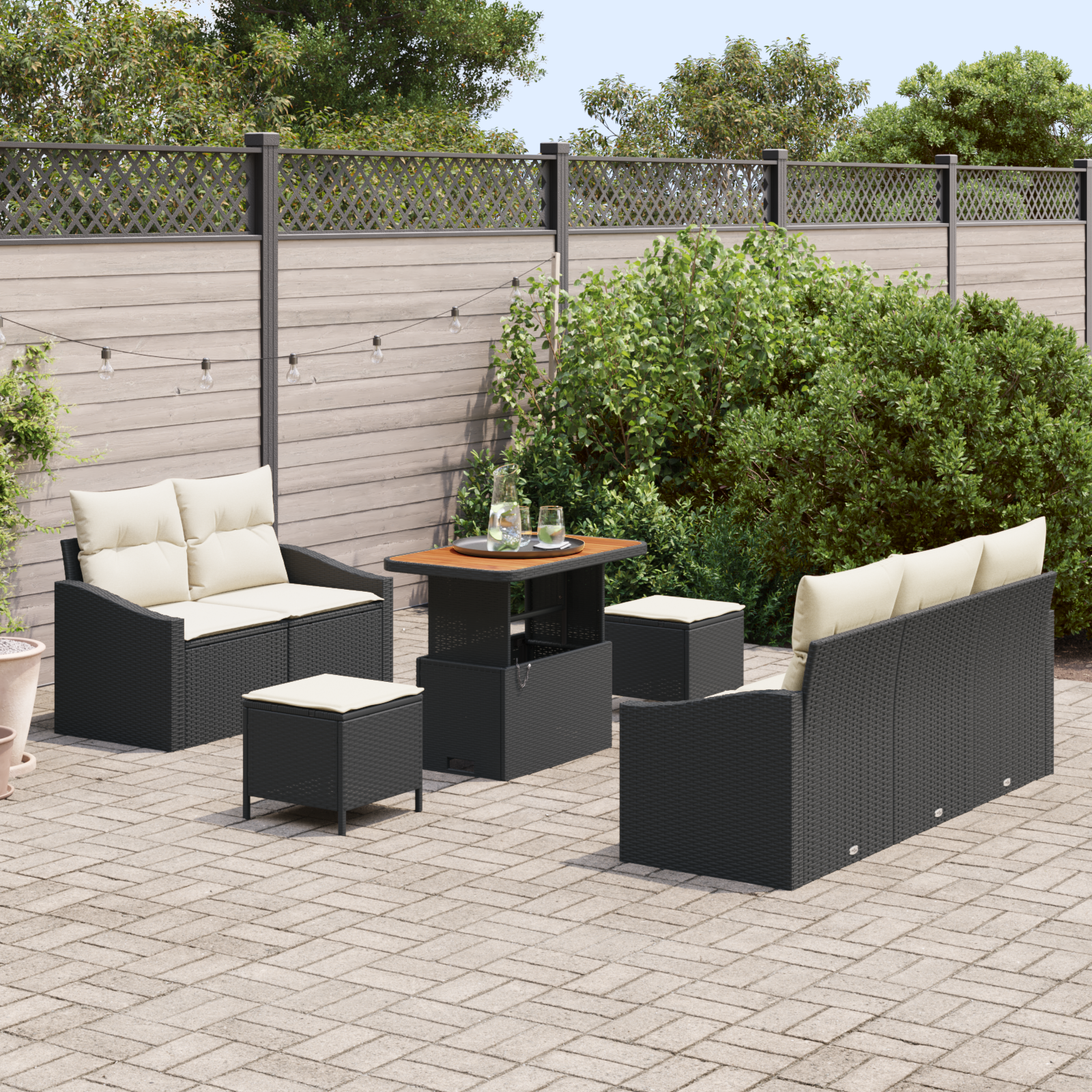 vidaXL 8-delige tuinset met kussens in zwart poly rattan en acacia
