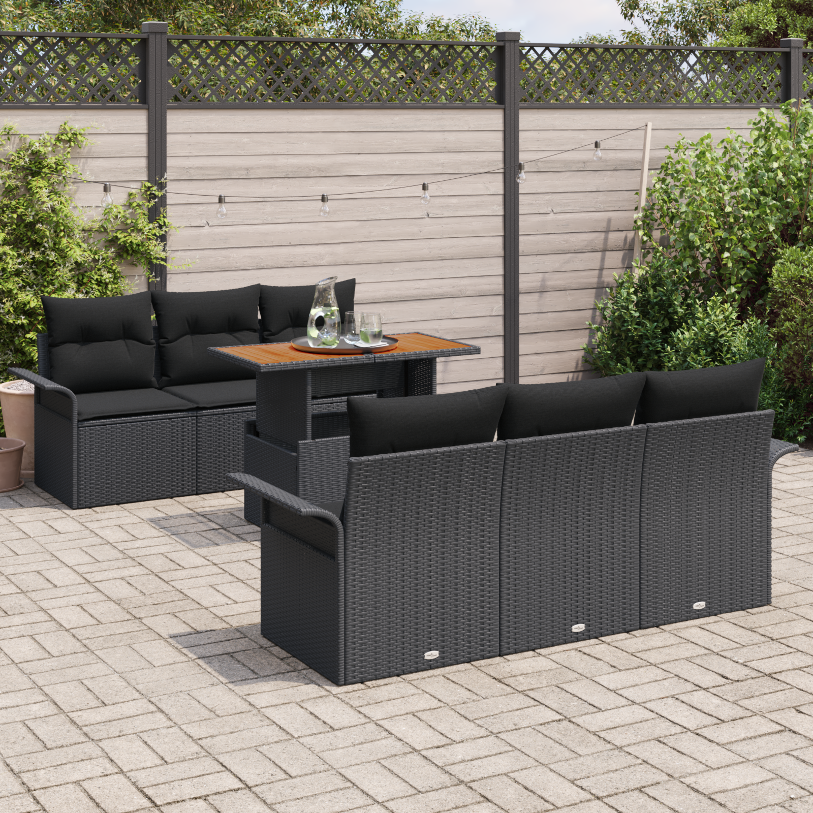 vidaXL 7-delige tuinset met kussens zwart poly rattan