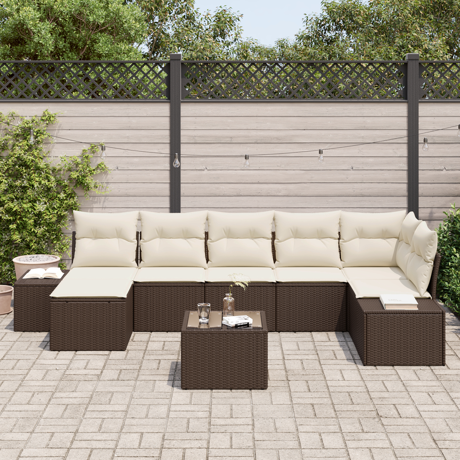 vidaXL 7-delige tuinset met kussens Grijs Poly Rattan