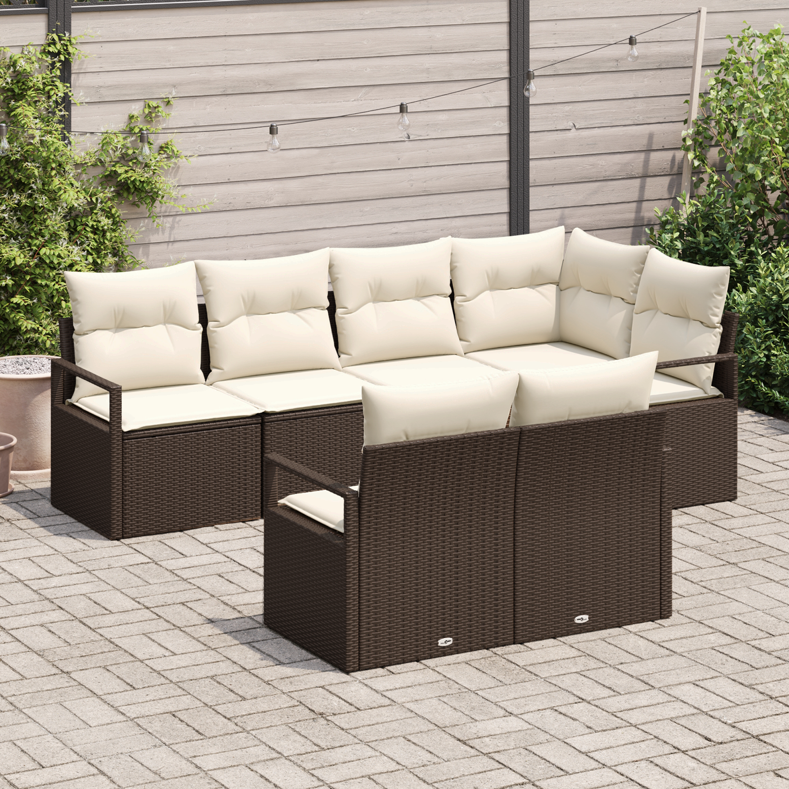 vidaXL 7-delige tuinset met kussens - Bruin Poly Riet