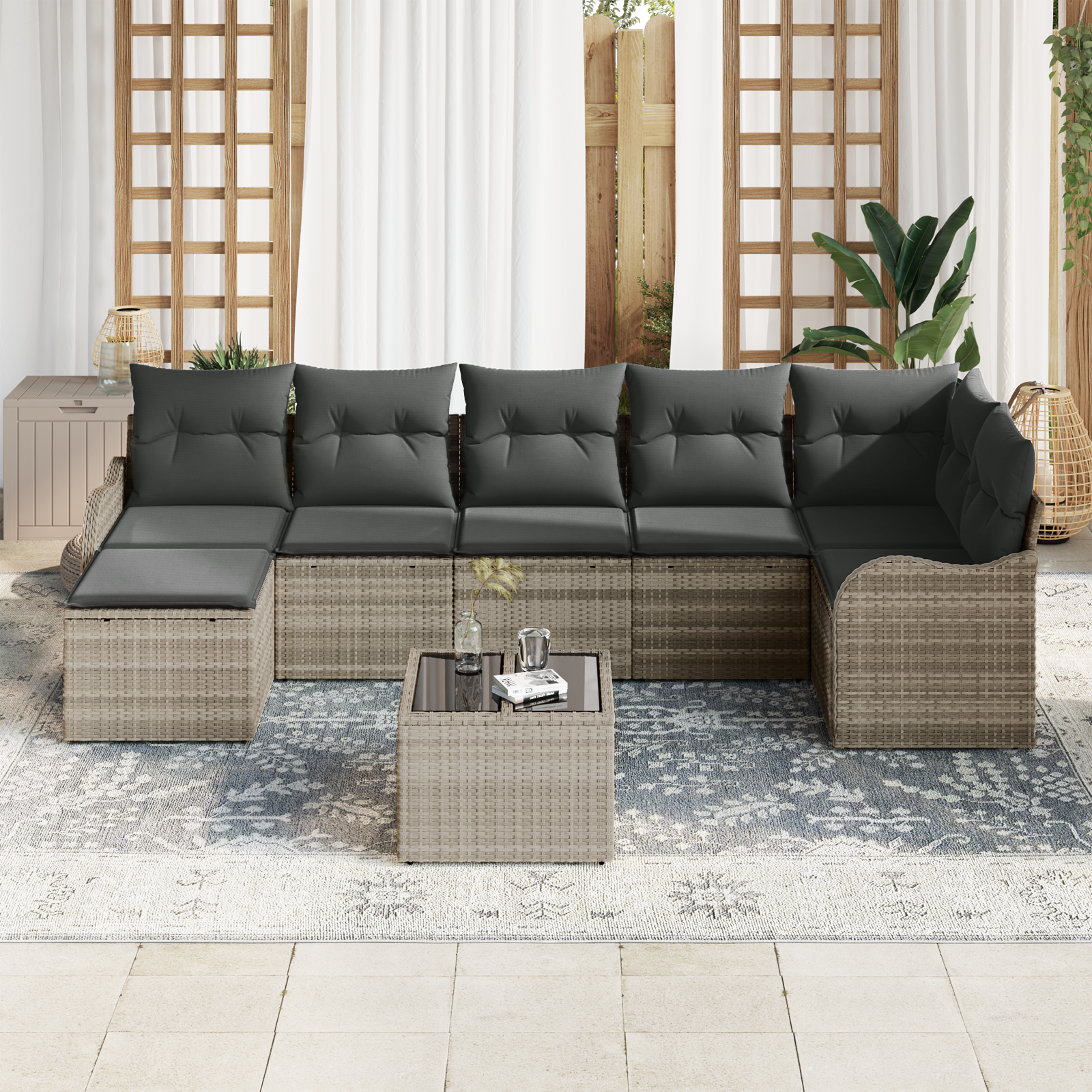 vidaXL 8-delige tuinset met kussens grijs poly rattan