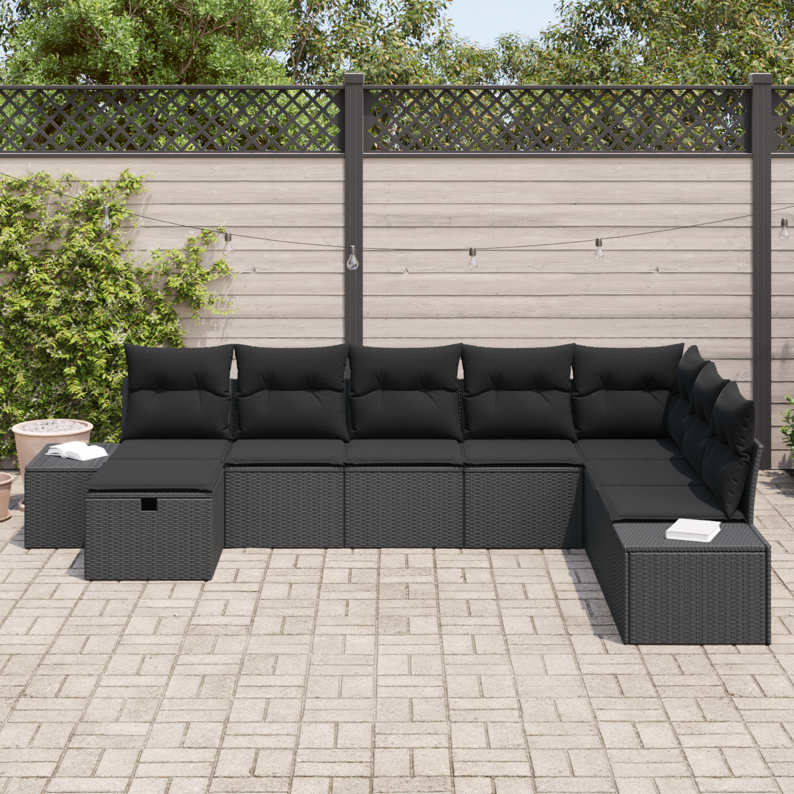 vidaXL 8-delige Tuinbankenset met kussens poly rattan zwart