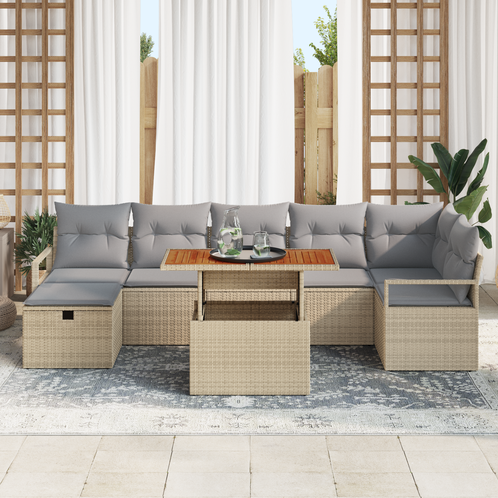 vidaXL 8-delige Tuinset met Kussens Beige Poly Rattan
