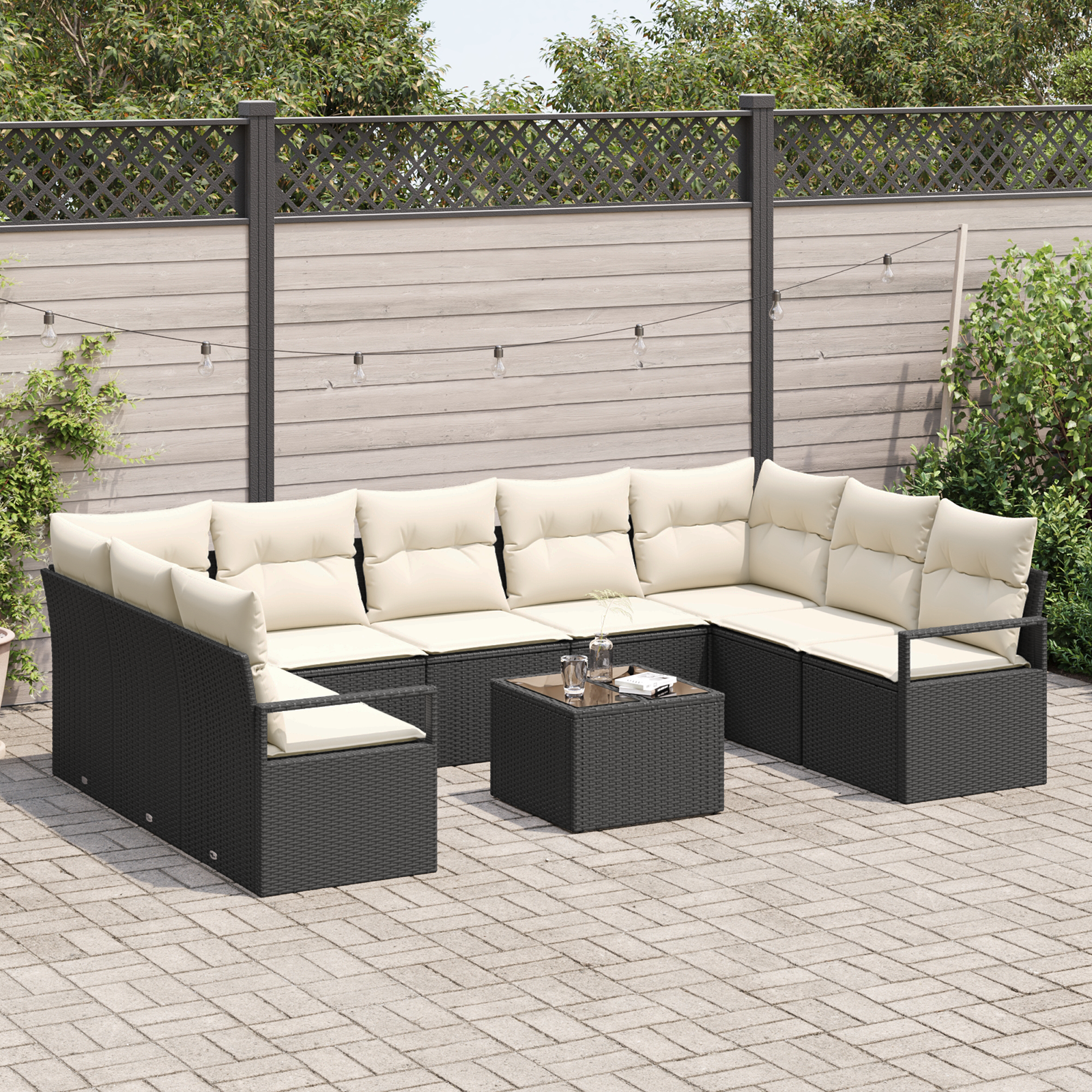 vidaXL 9-delige Tuinbankenset met kussens poly rattan bruin