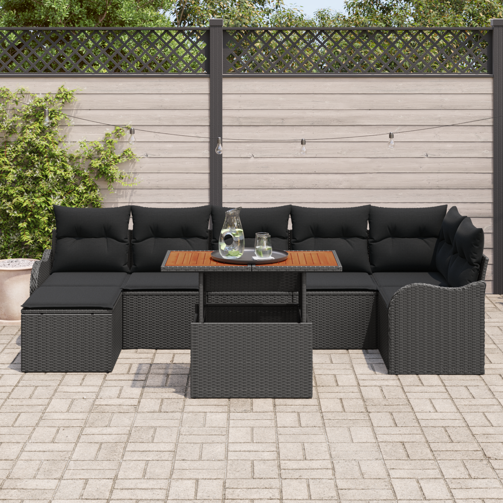 vidaXL 8-delige tuinsofa set met kussens zwart poly rattan acacia
