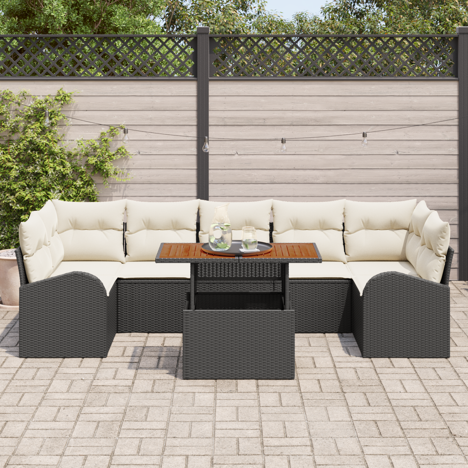 vidaXL 8-delige tuinbankenset met kussens zwart poly rattan