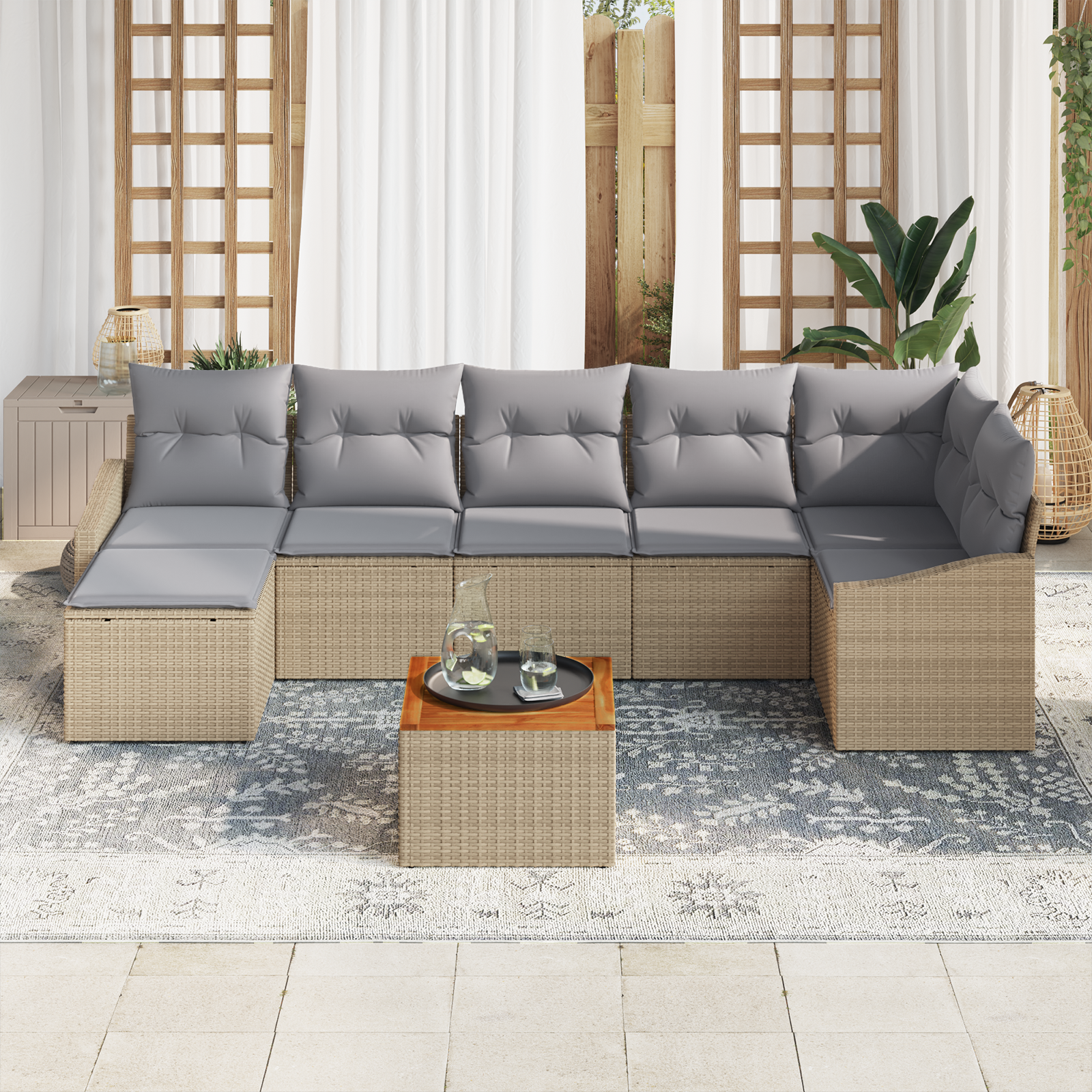 vidaXL 8-delige tuinsofaset met kussens - Beige Poly Rattan en Acacia