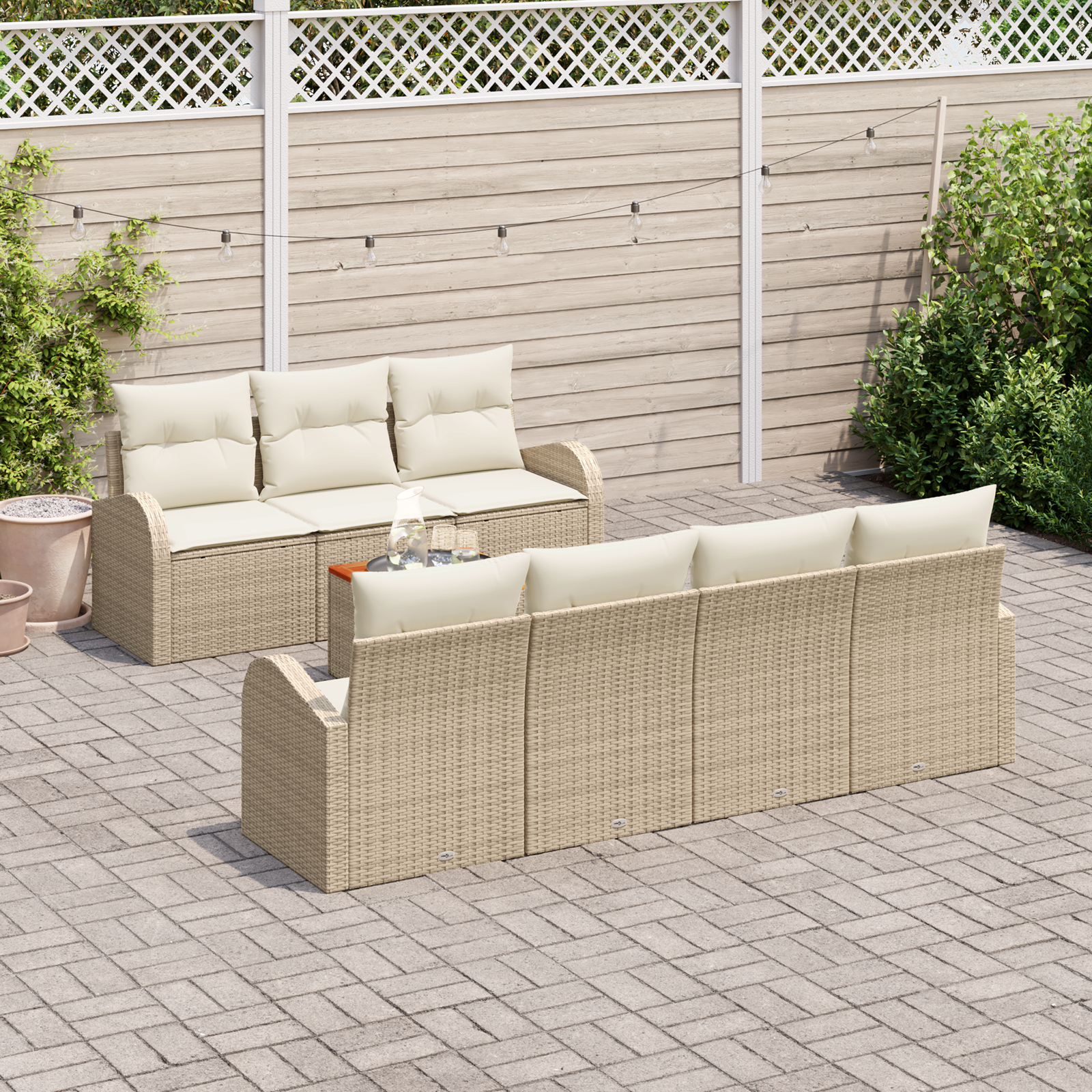 vidaXL 8-delige Tuin Sofa Set met Kussens Beige Poly Rattan Acacia