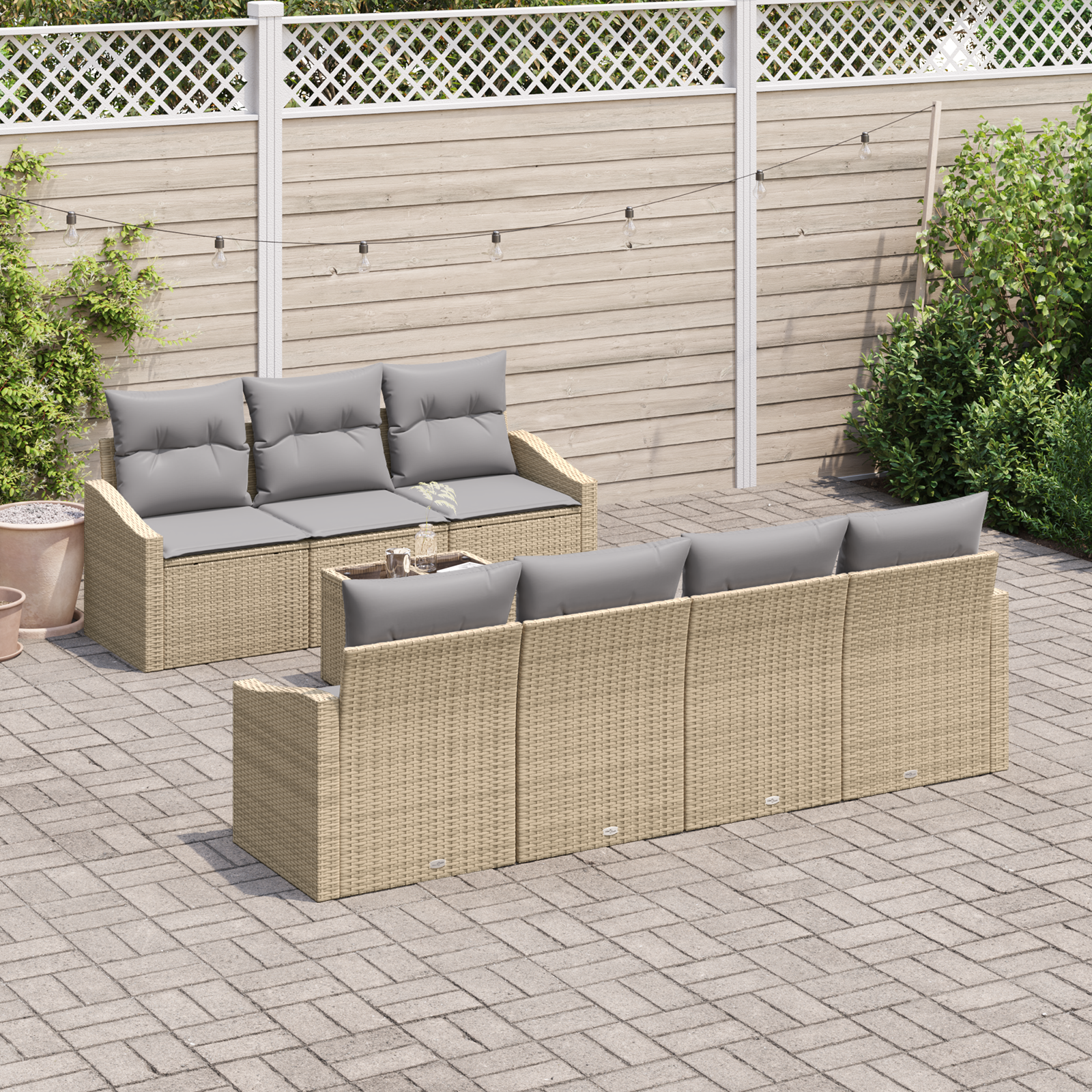 vidaXL 8-delige Tuinbankenset met kussens poly rattan beige