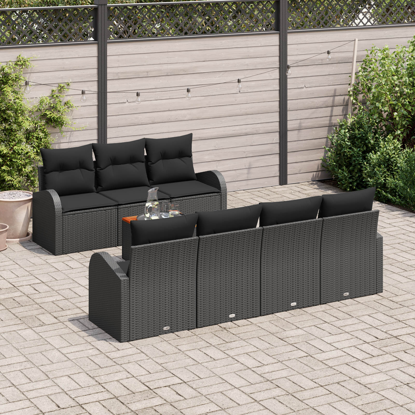 vidaXL 8-delige Tuin Sofa Set met Kussens Zwart Poly Rattan Acacia