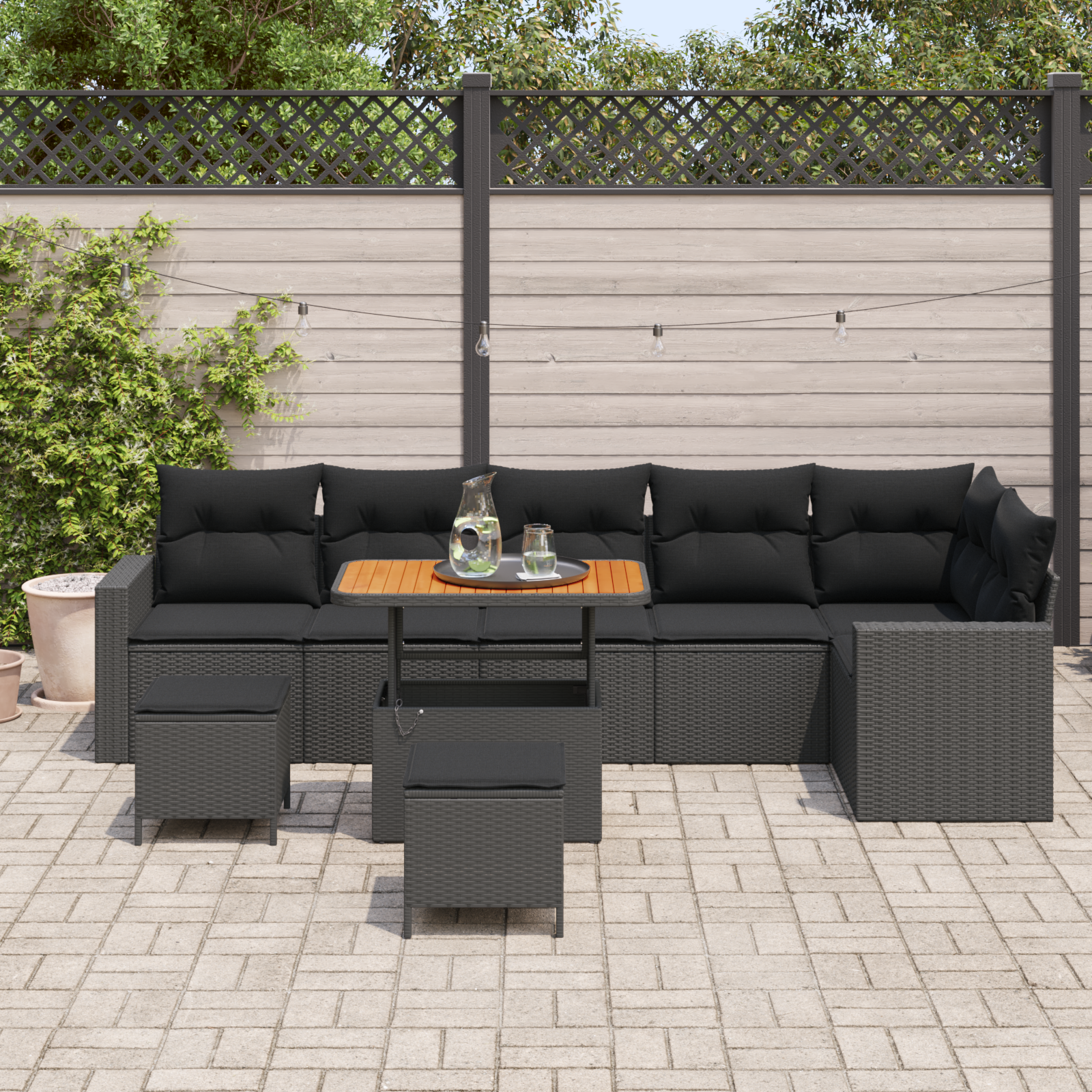 vidaXL 9-delige Tuinbankenset met kussens - poly rattan acacia zwart