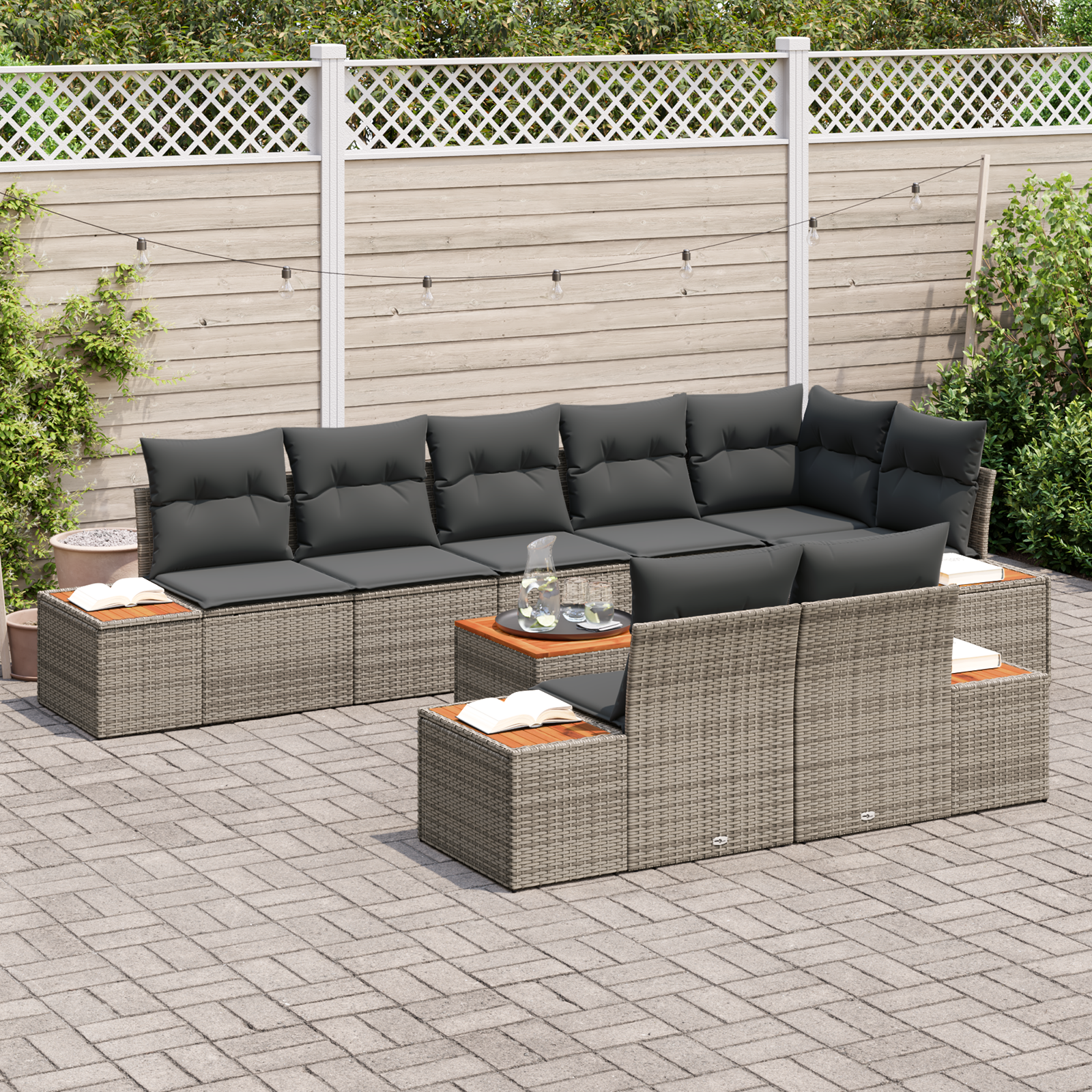 vidaXL 9-delige tuinsofa set met kussens - Grijs poly rattan & acacia