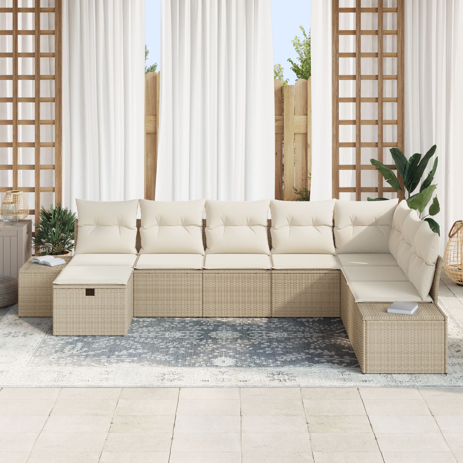 vidaXL 8-delige Tuinbankenset met kussens poly rattan beige