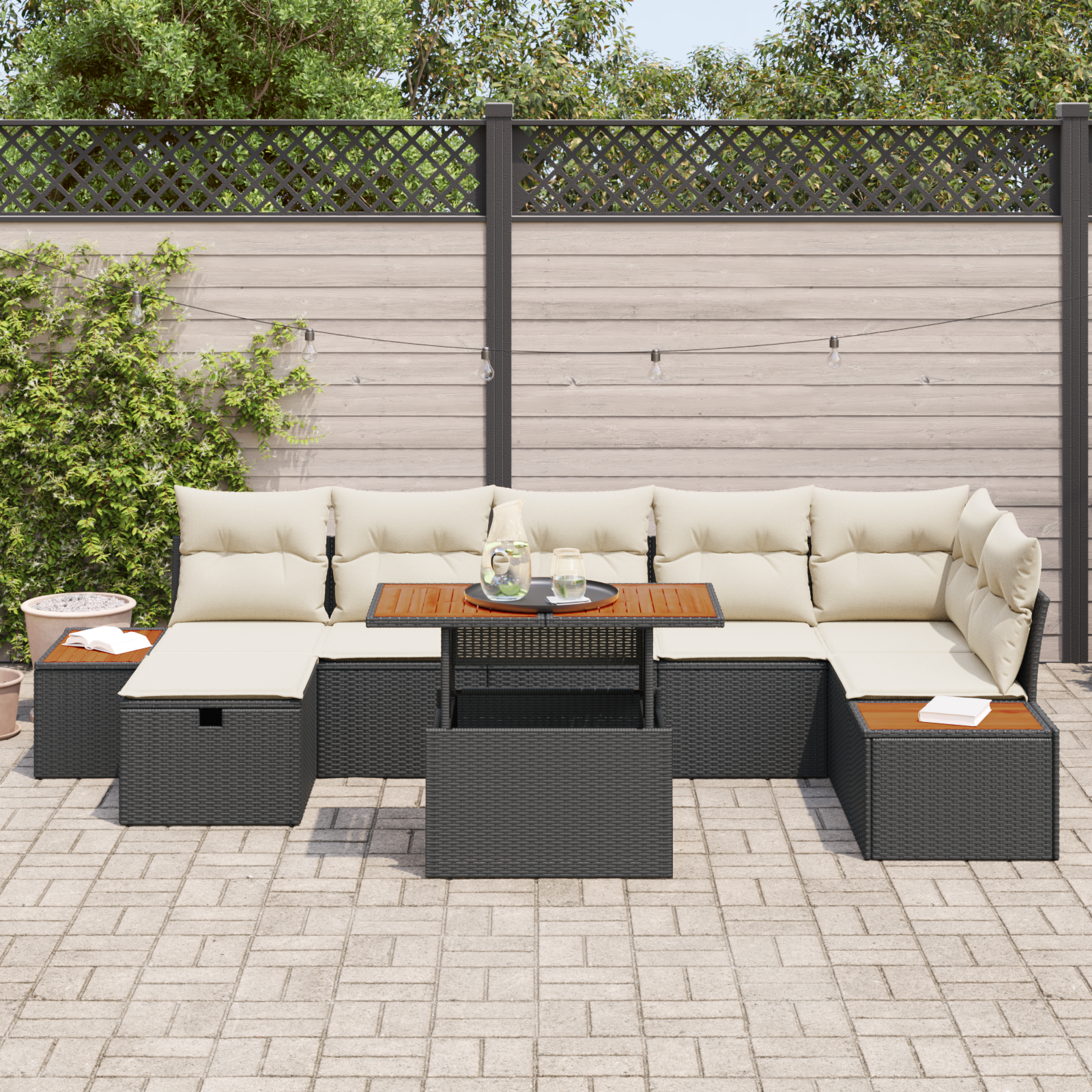 vidaXL 8-delige Tuinset met Kussens Zwart Poly Rattan