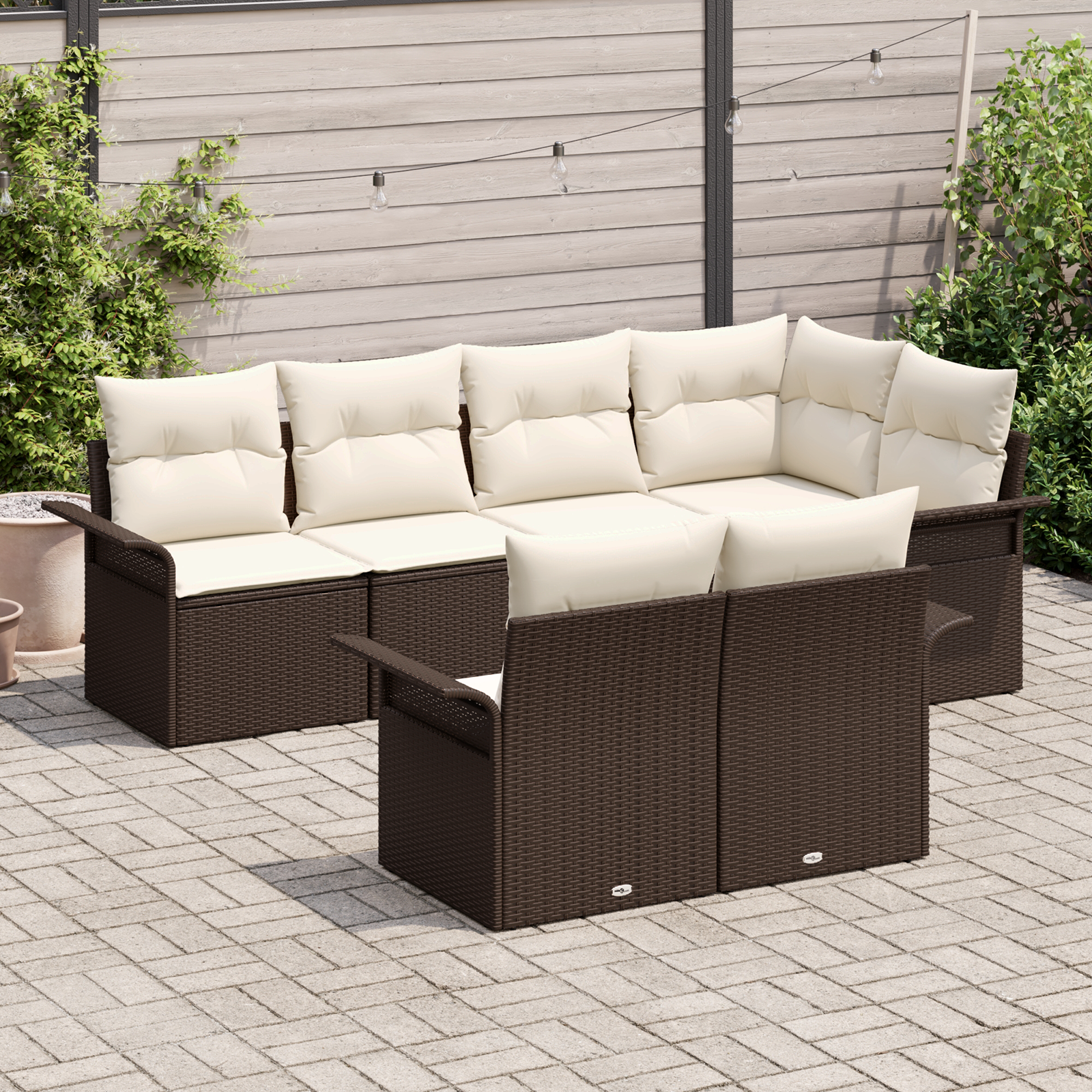 vidaXL 7-delige Tuinbankenset met kussens poly rattan bruin