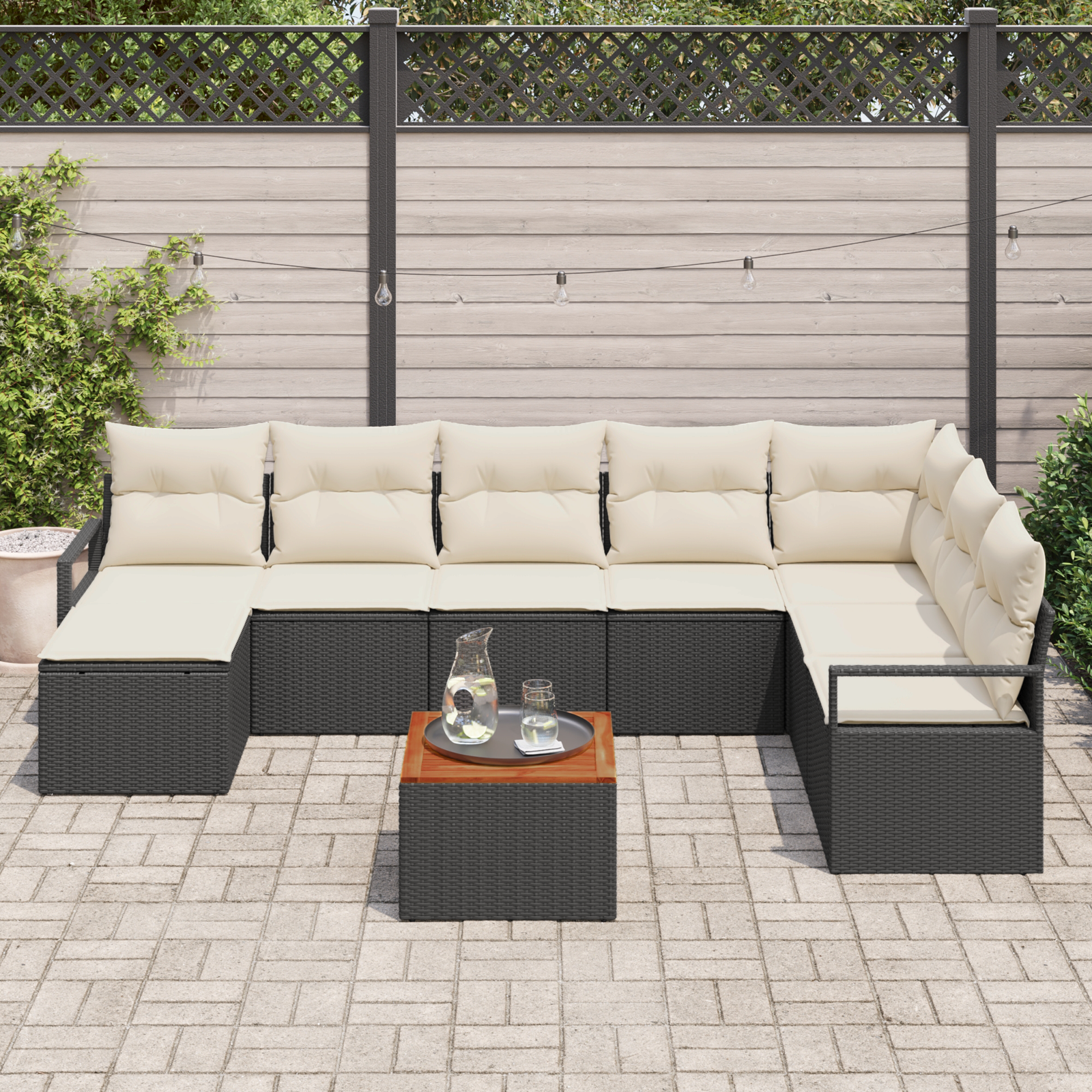 vidaXL 9-delige Tuinbankenset met kussens poly rattan acacia zwart