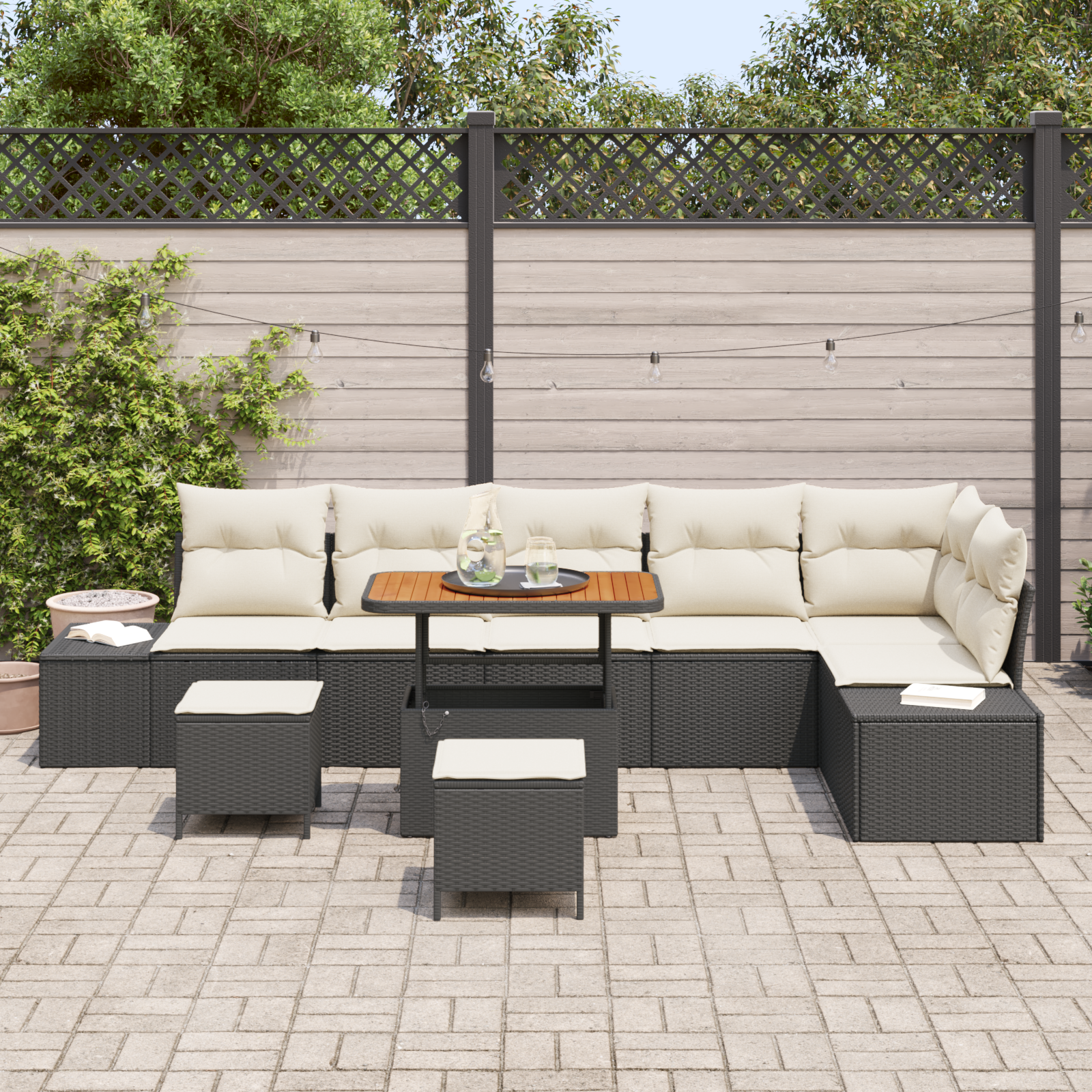 vidaXL 9-delige lounge set met kussens Zwart Poly Rattan Acacia