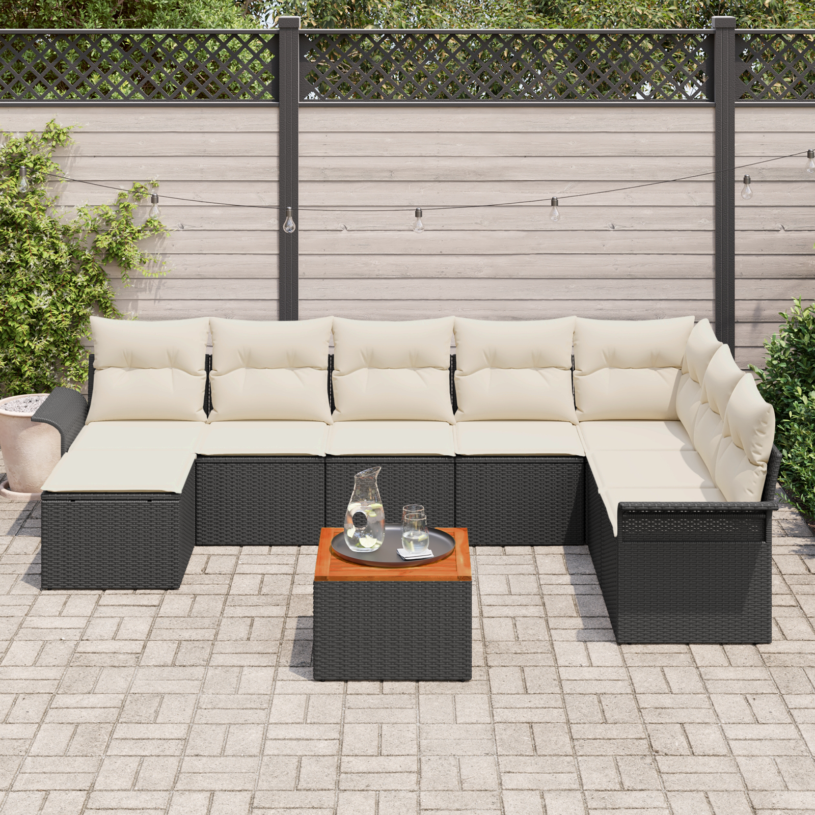 vidaXL 9-delige Tuinbankenset met kussens poly rattan acacia zwart