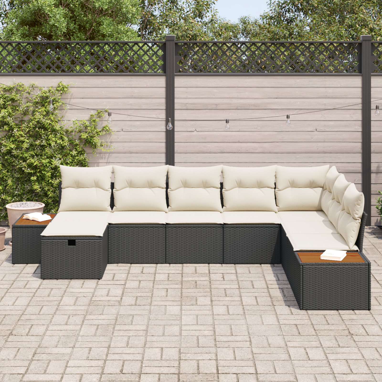 vidaXL 8-delige Tuinbankenset met kussens poly rattan zwart