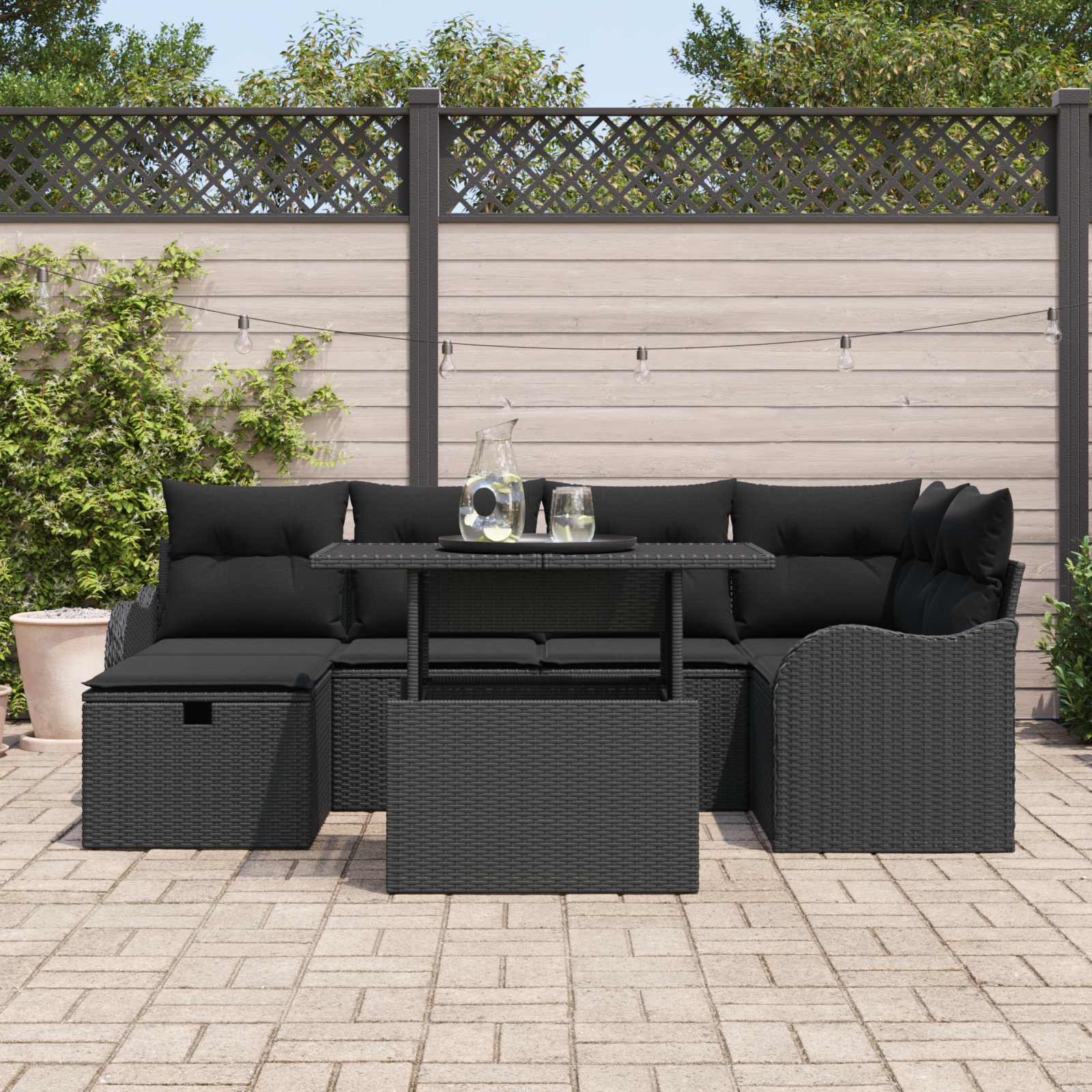 vidaXL 7-delige tuinsofa set met kussens zwart poly rattan