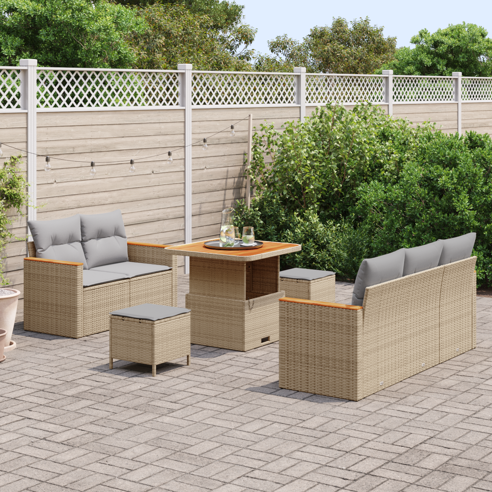 vidaXL 8-delige lounge-set met kussens in beige poly rattan en acacia