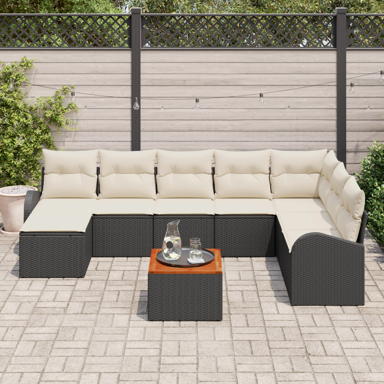 vidaXL 9-delige Tuinbankenset met kussens poly rattan acacia zwart