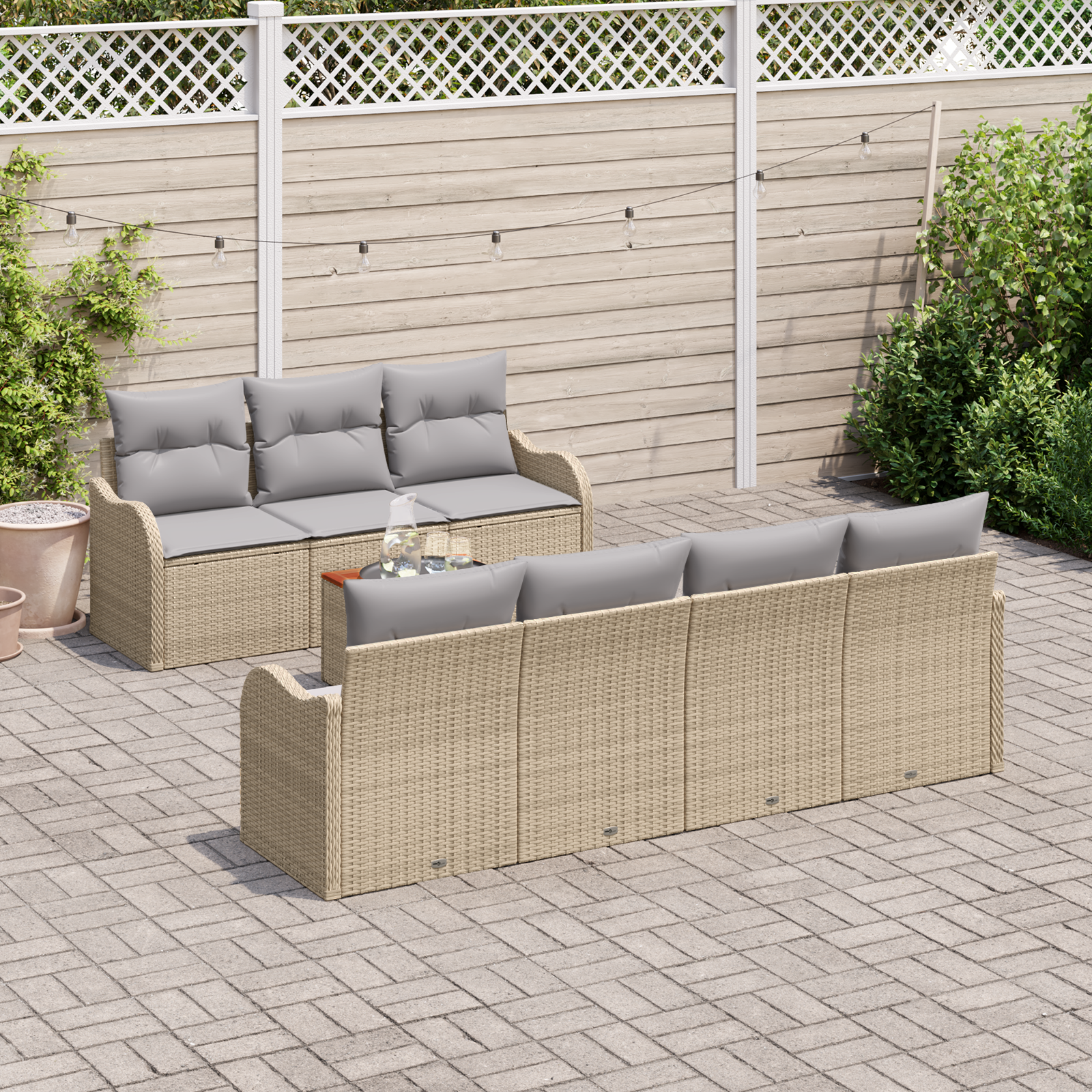 vidaXL 8-delige tuinset met kussens in beige poly rattan en acaciabomen