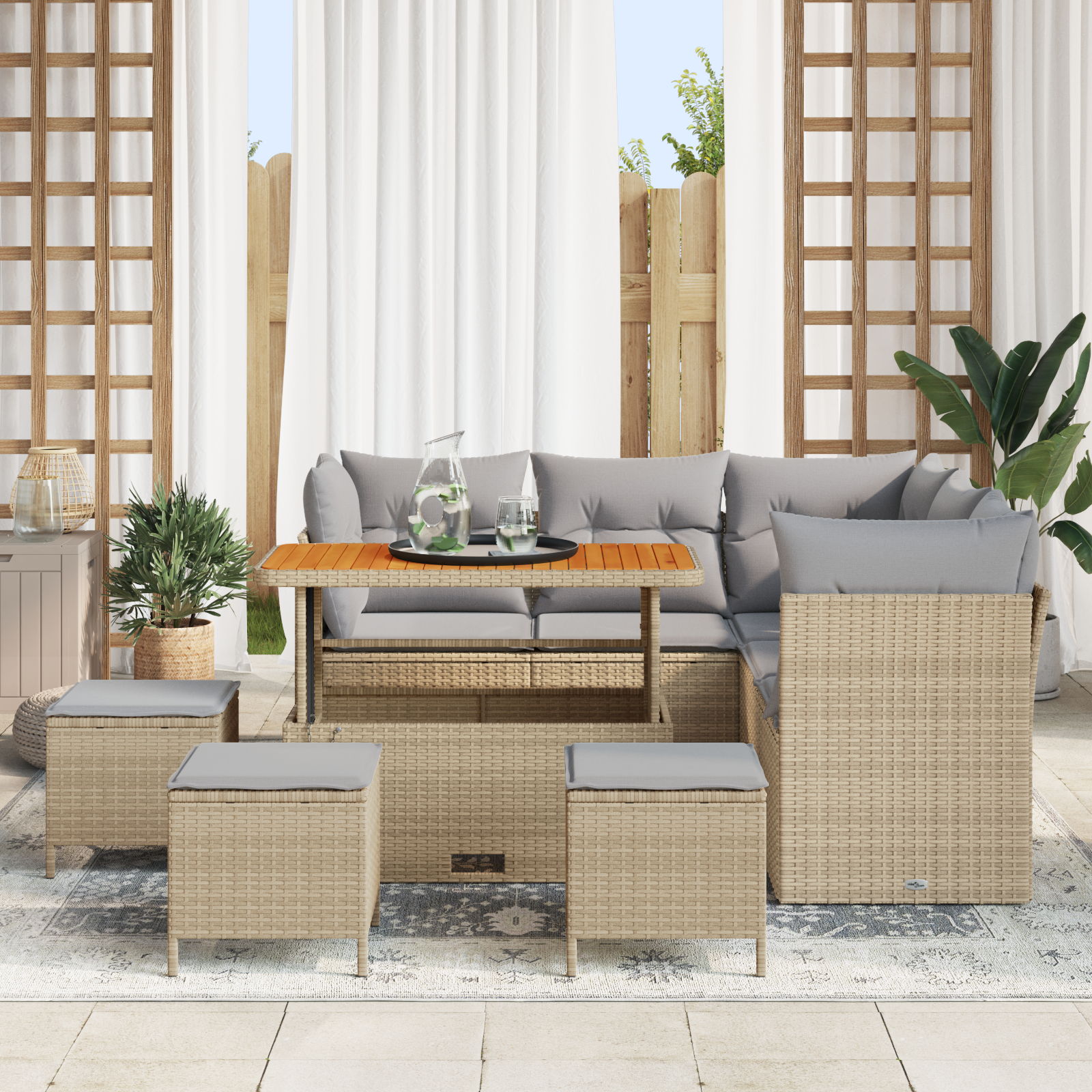 vidaXL 9-delige tuinset met kussens beige poly rattan acacia