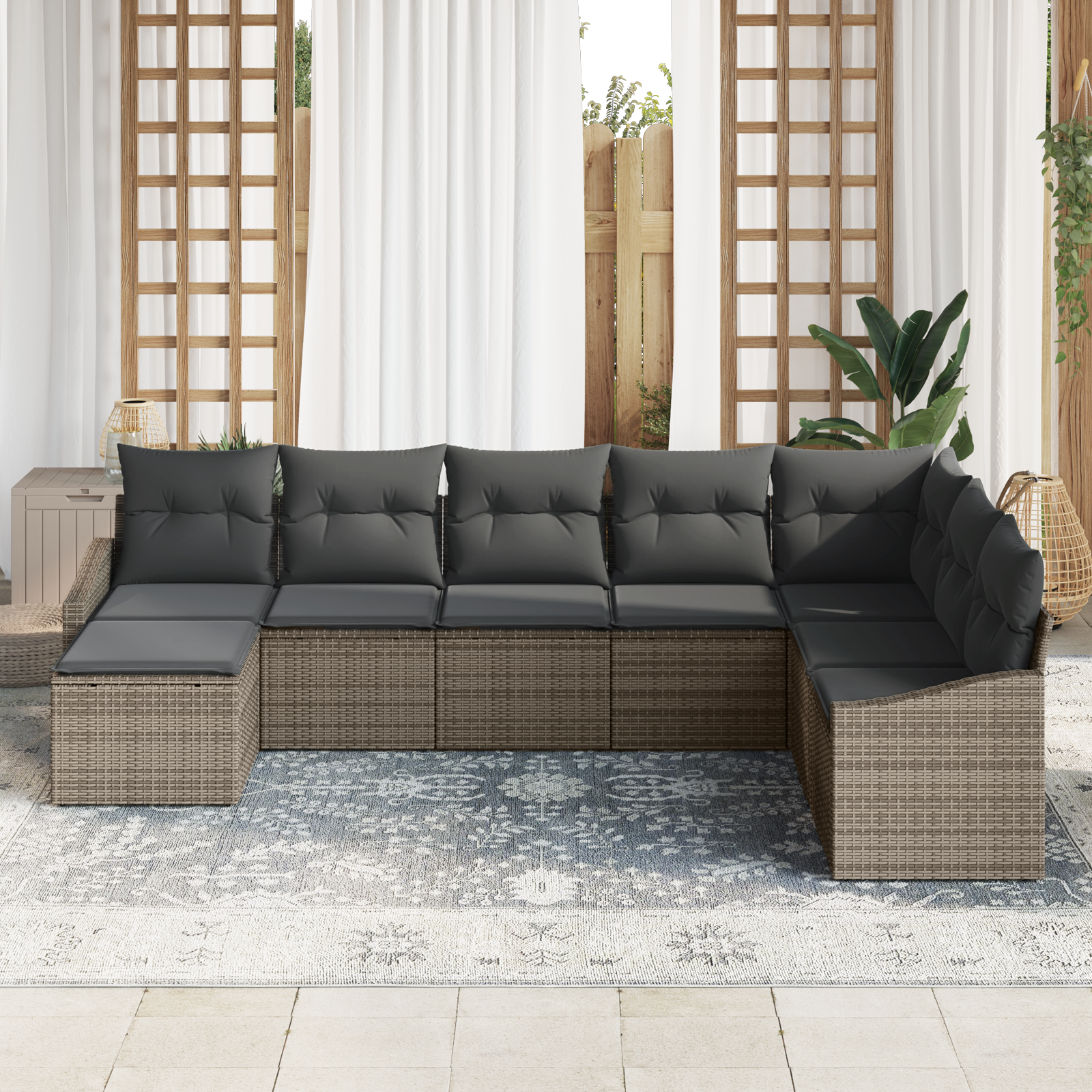 vidaXL 8-delige Tuinset met kussens poly rattan grijs