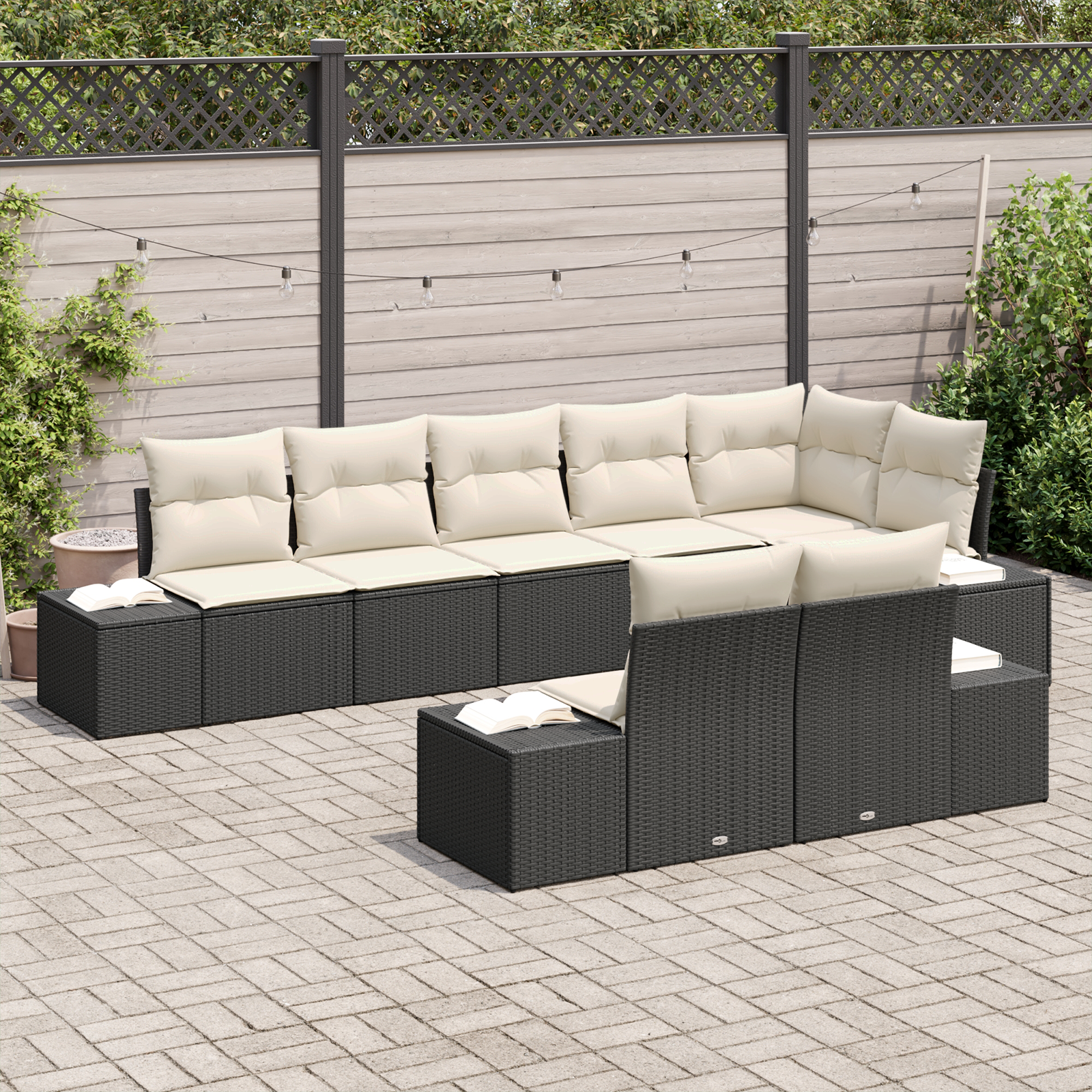 vidaXL 8-delige tuinsofa set met kussens in zwart poly rattan