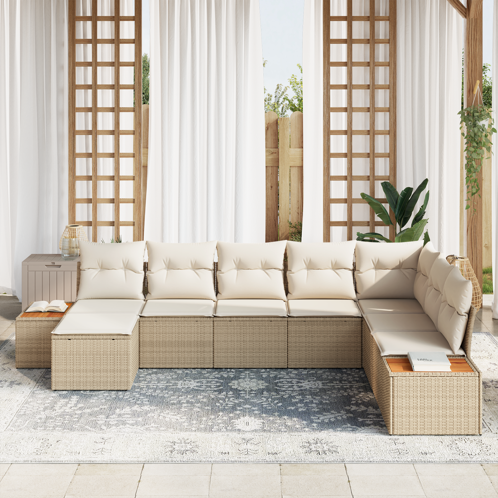 vidaXL 8-delige tuinset met kussens - beige poly rattan en acacia