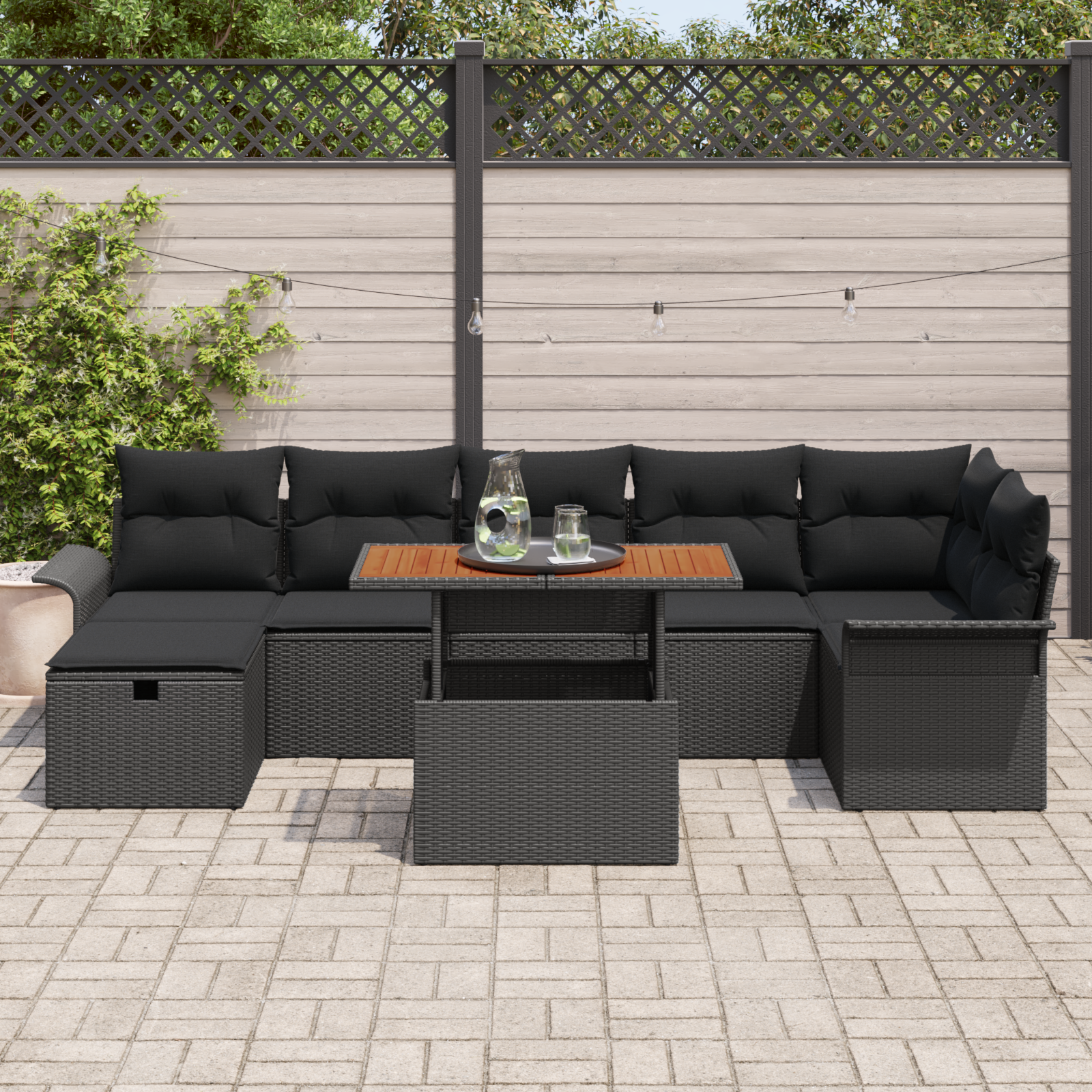 vidaXL 8-delige tuinbankset met kussens in zwart poly rattan