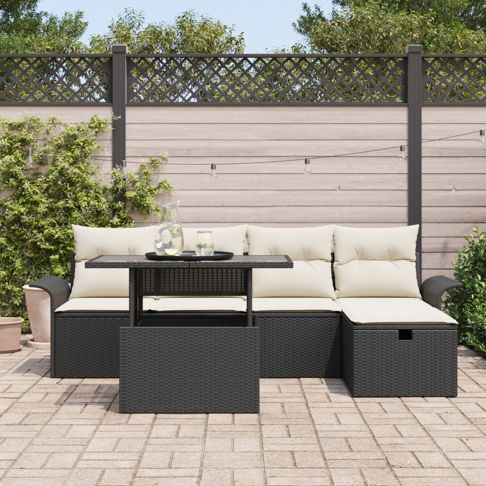 vidaXL 6-delige Tuin Sofa Set met Kussens Zwart Poly Rattan