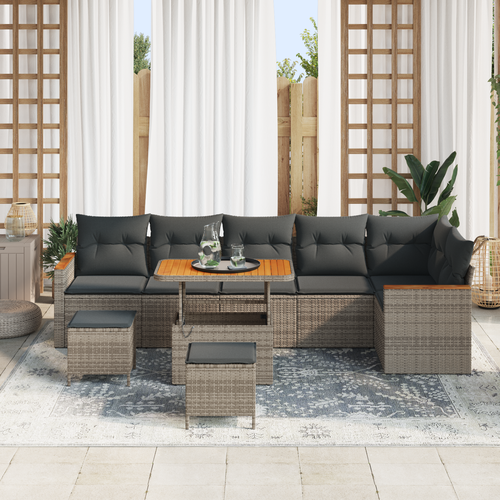 vidaXL 9-delige Tuinbankensetmet kussens poly rattan acacia grijs