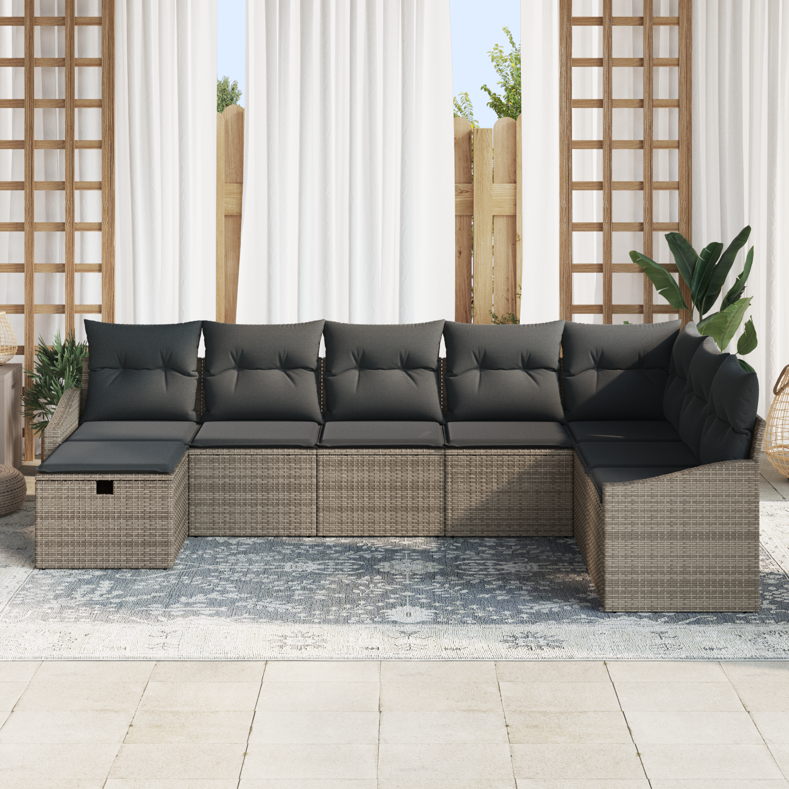 vidaXL 8-delige Tuinbankenset met kussens poly rattan grijs