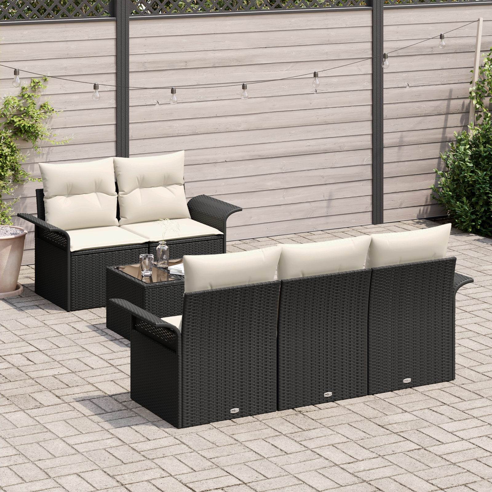 vidaXL 6-delige tuinset met kussens zwart poly rattan