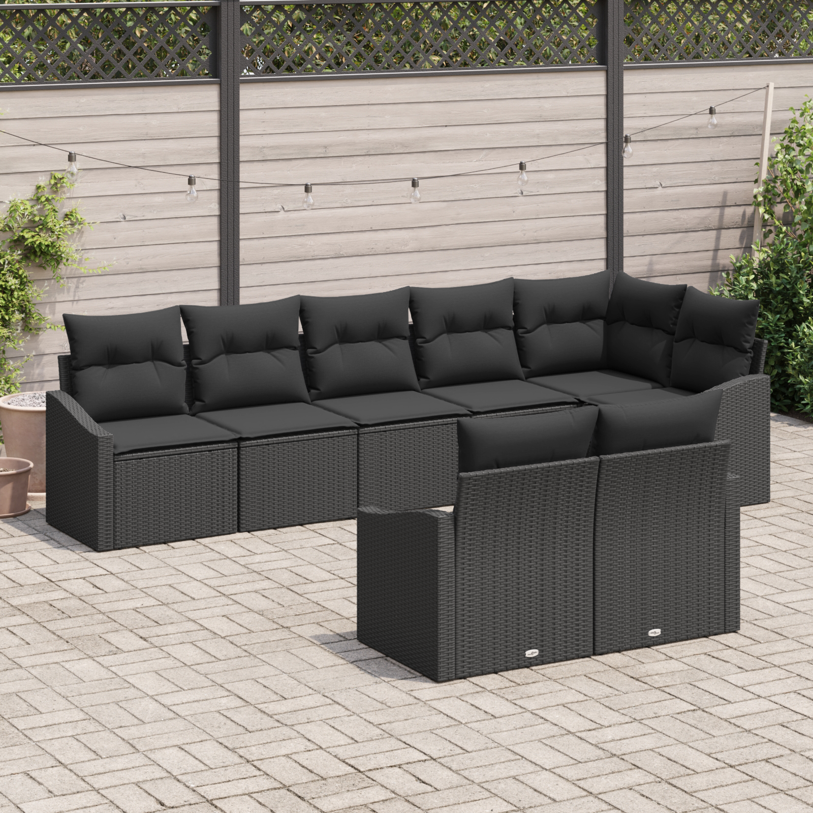 vidaXL 8-delige tuinsofa set met kussens zwart poly rattan
