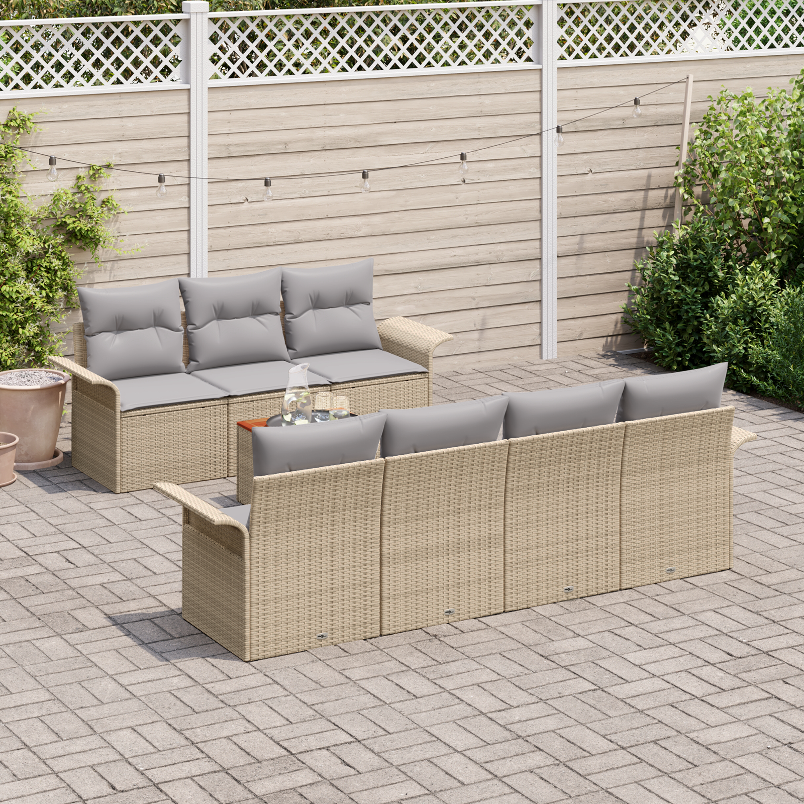 vidaXL 8-delige Tuinbankenset met kussens poly rattan acaciahout beige