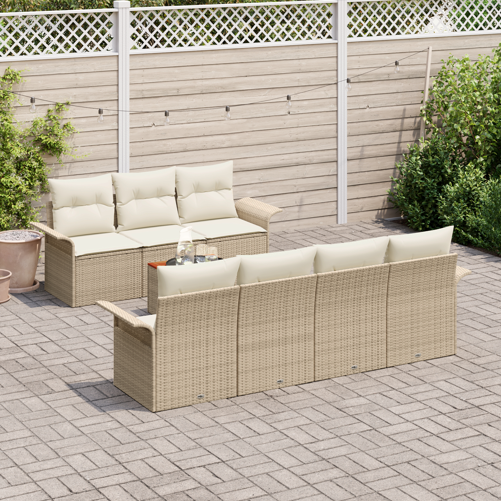 vidaXL 8-delige Tuinbankenset met kussens poly rattan acaciahout beige
