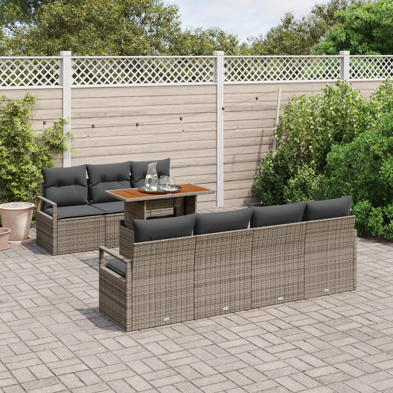 vidaXL 8-delige tuinzitset met kussens - Grijs - Poly Rattan - Acacia