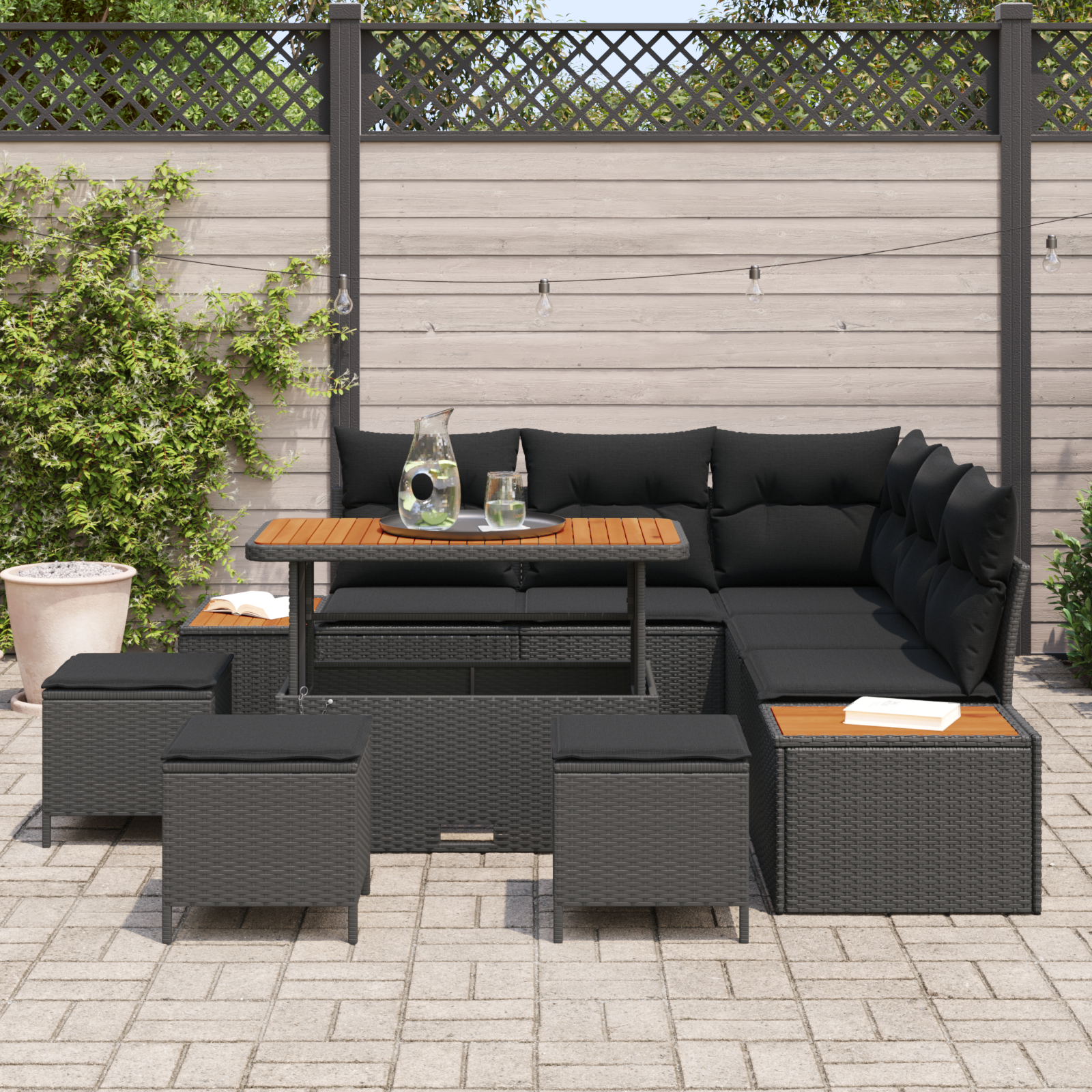 vidaXL 9-delige tuinset met kussens - zwart poly rattan en acacia