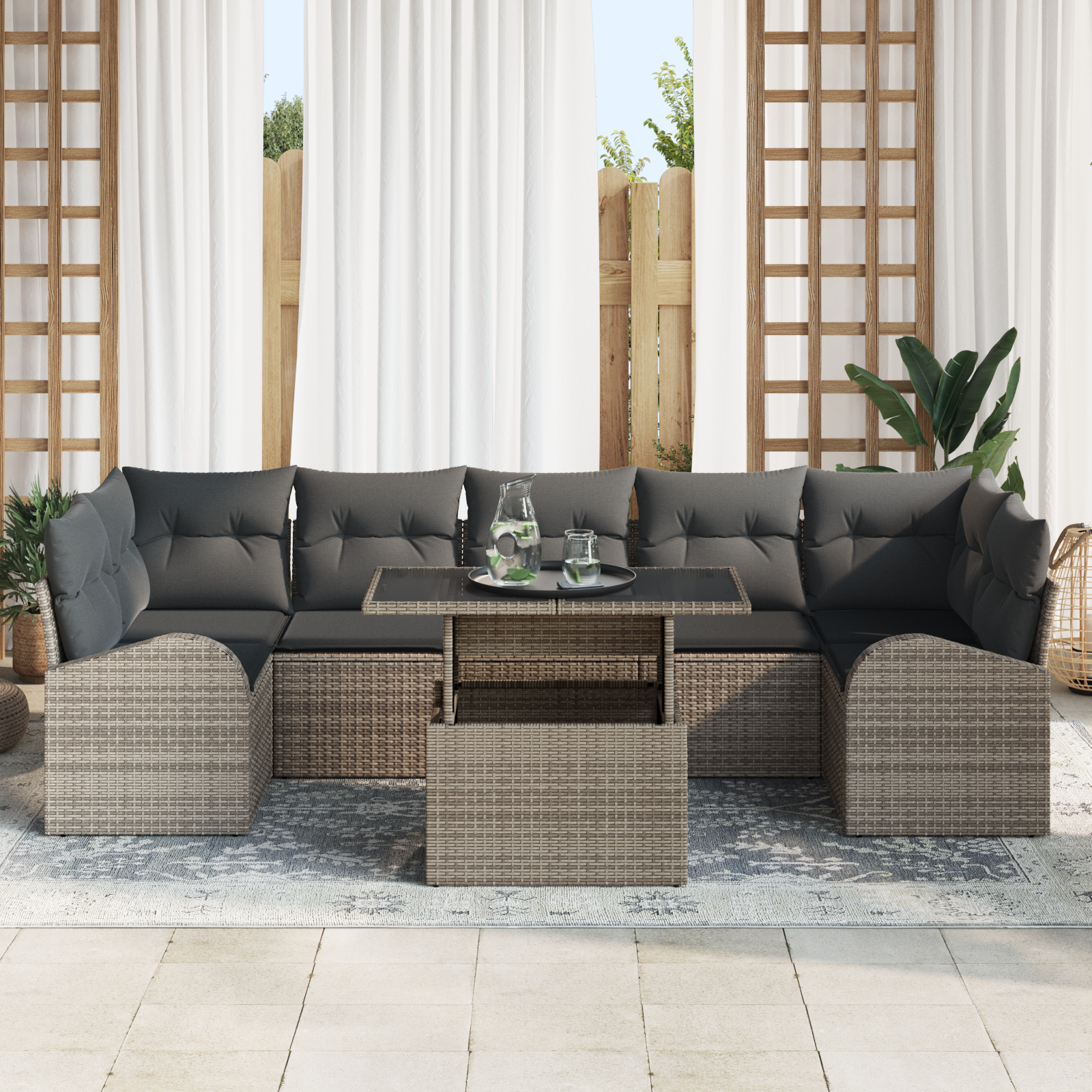 vidaXL 8-delige tuinset met kussens grijs poly rattan