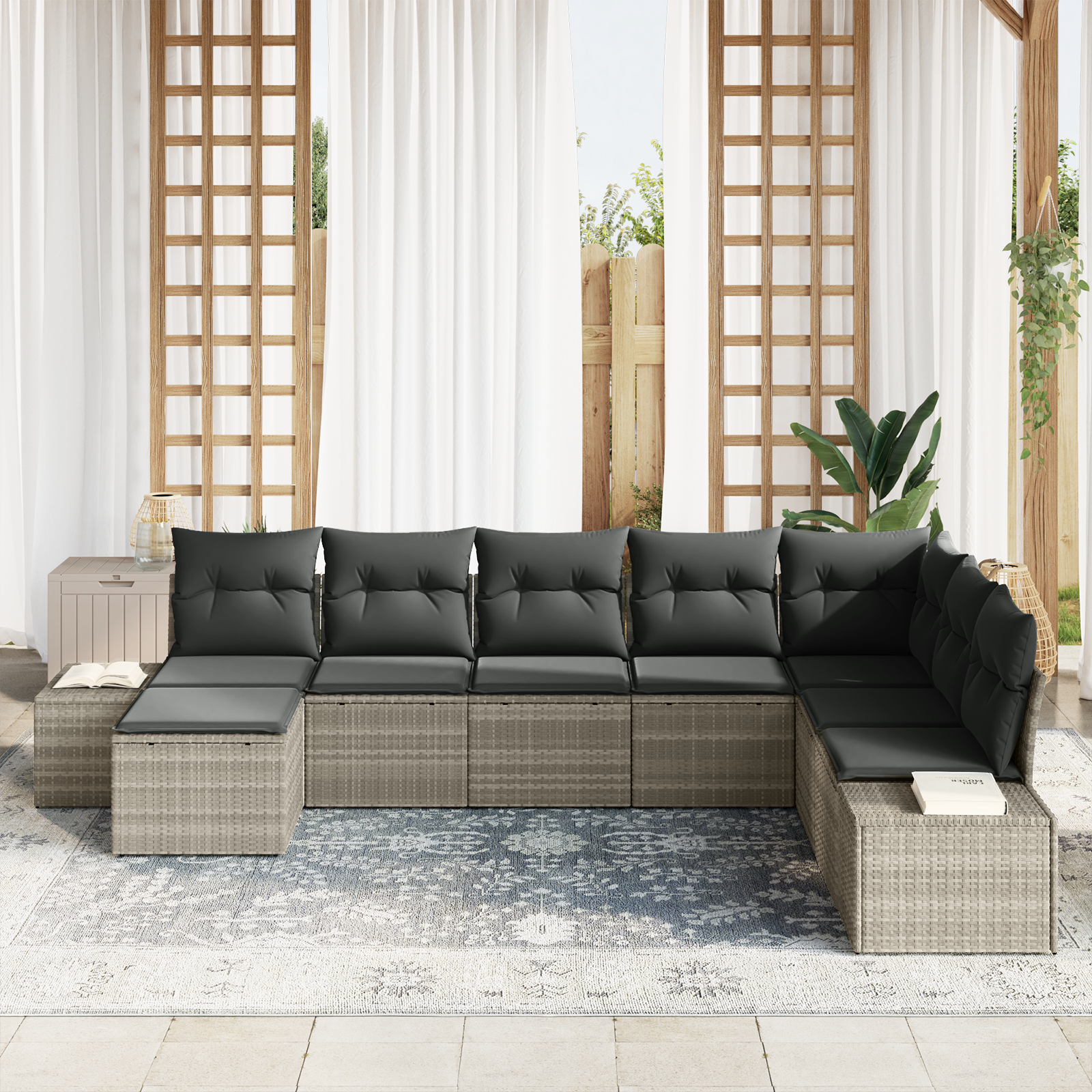 vidaXL 8-delige tuinsofa set met kussens - Lichtgrijs poly rattan