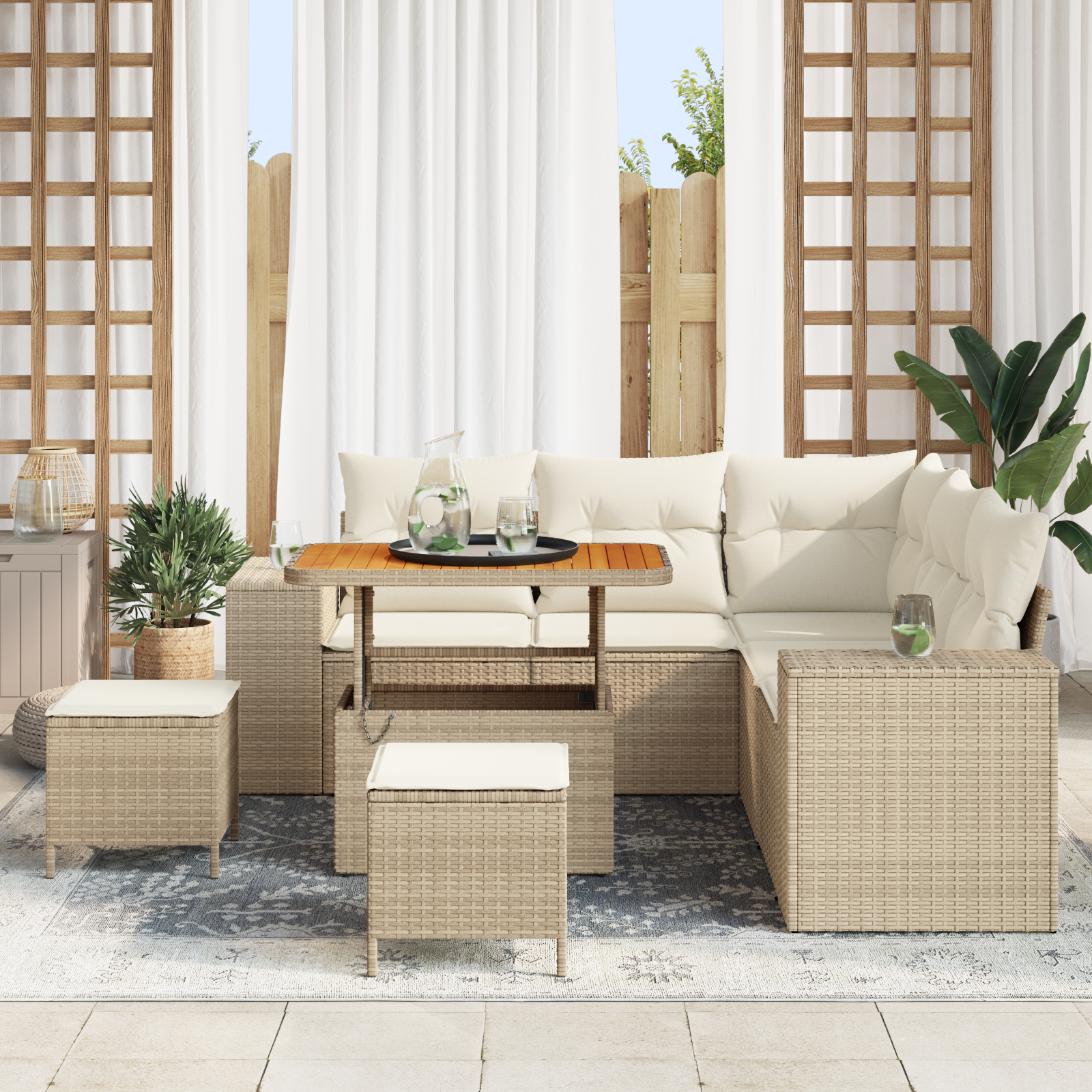 vidaXL 8-delige Tuinbankenset met kussens poly rattan acacia beige
