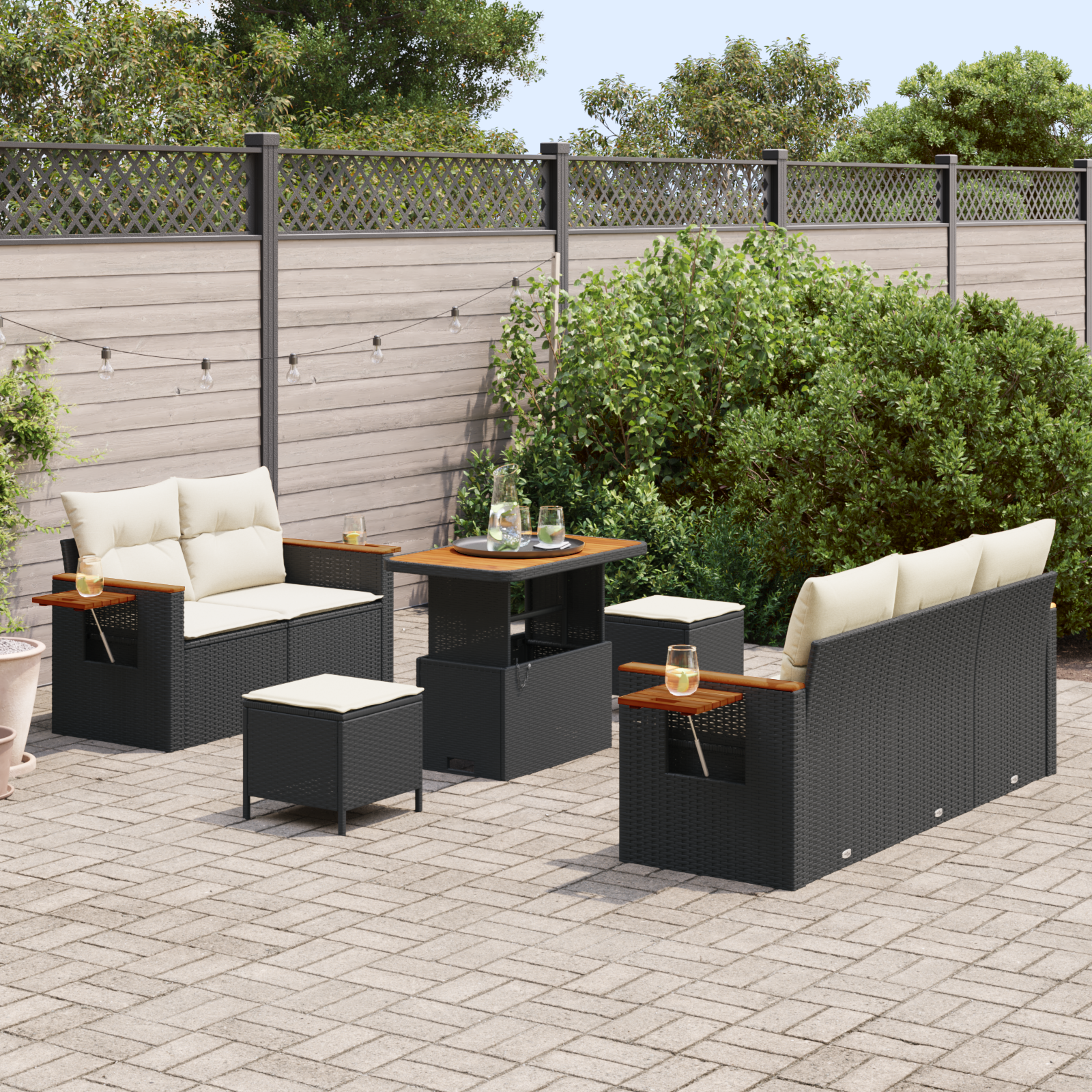 vidaXL 8-delige Lounge Set met Kussens Zwart Poly Rattan Acacia